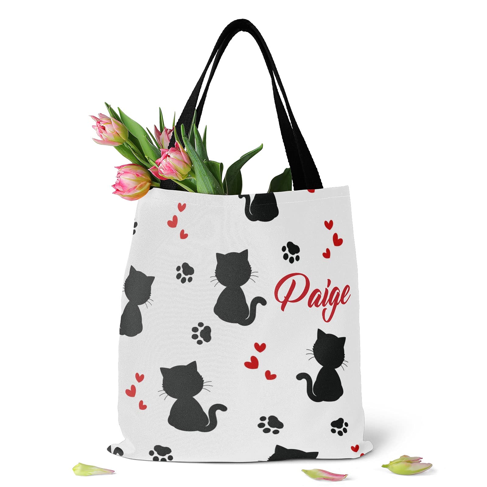 Personalized Name Tote Bag - Brown Paws Canvas Shopping Bag for Travel & Daily Use