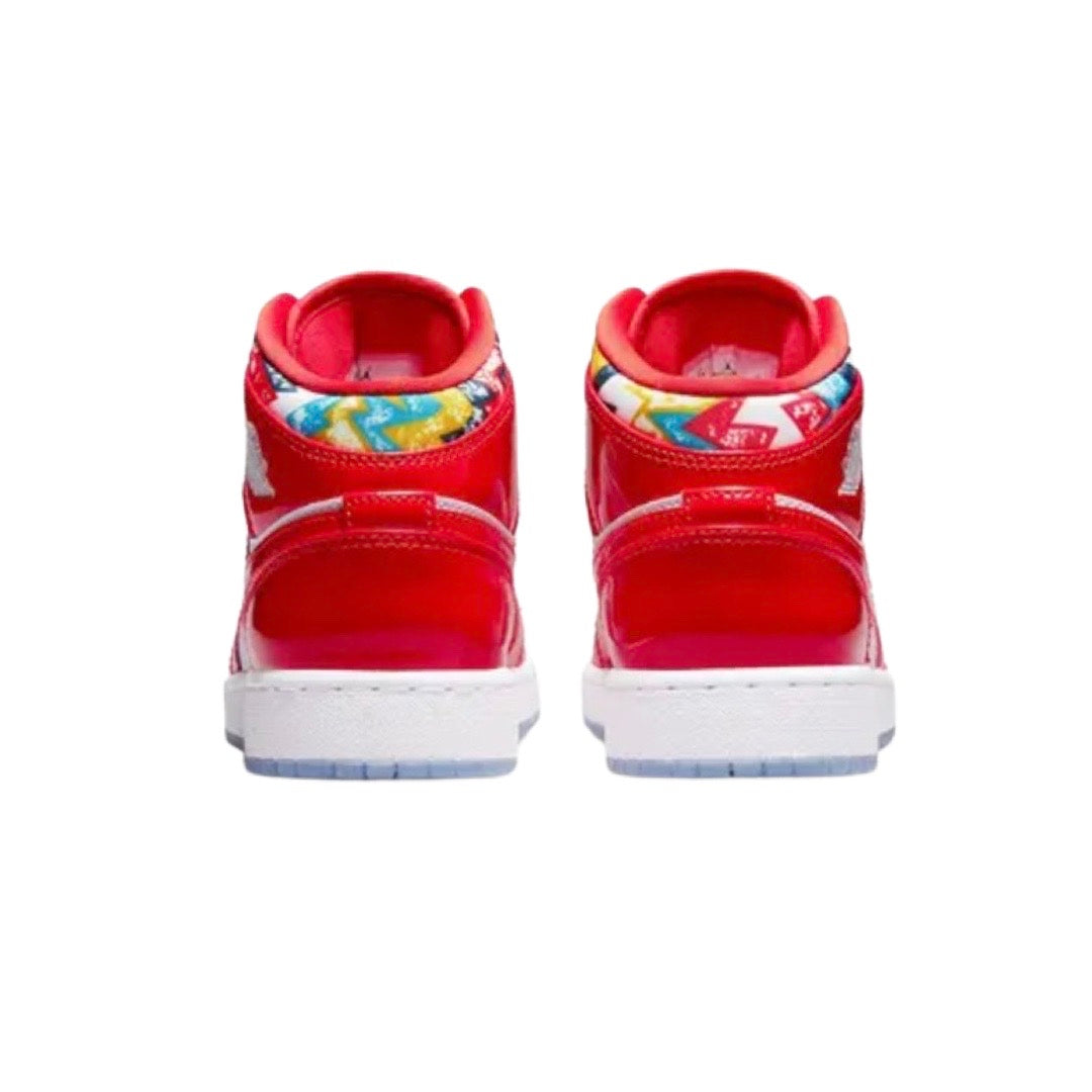 Air Jordan 1 Mid SE GS Basketball Shoes - Barcelona, Chile Red & White Pollen Colorway - Perfect for Streetwear, Sneaker Collection & Casual Wear