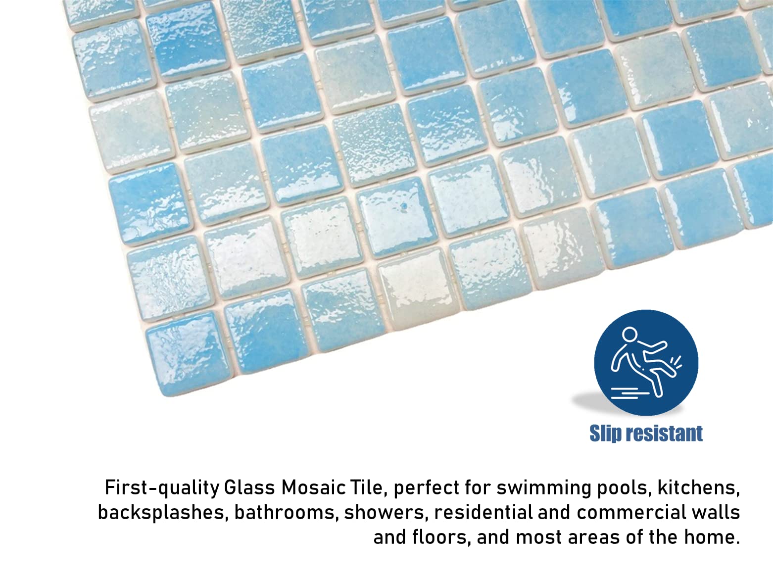 Blue Recycled Glass Mosaic Tile - 7/8 Inch Square Pattern for Kitchen Backsplash, Bathroom Wall, Swimming Pool & Accent Wall | Eco-Friendly Home Decor | Box of 10 Sheets (Sky Blue) | Perfect for Modern Kitchen Renovation, Spa Bathroom Design & Luxury Pool Decoration