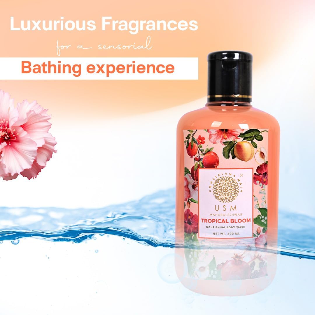 USM Mahabaleshwar Tropical Bloom Body Wash 300ml - Hydrating Shower Gel for Men & Women, Tan Removal & Skin Brightening - Perfect for Daily Use, Gym & Travel