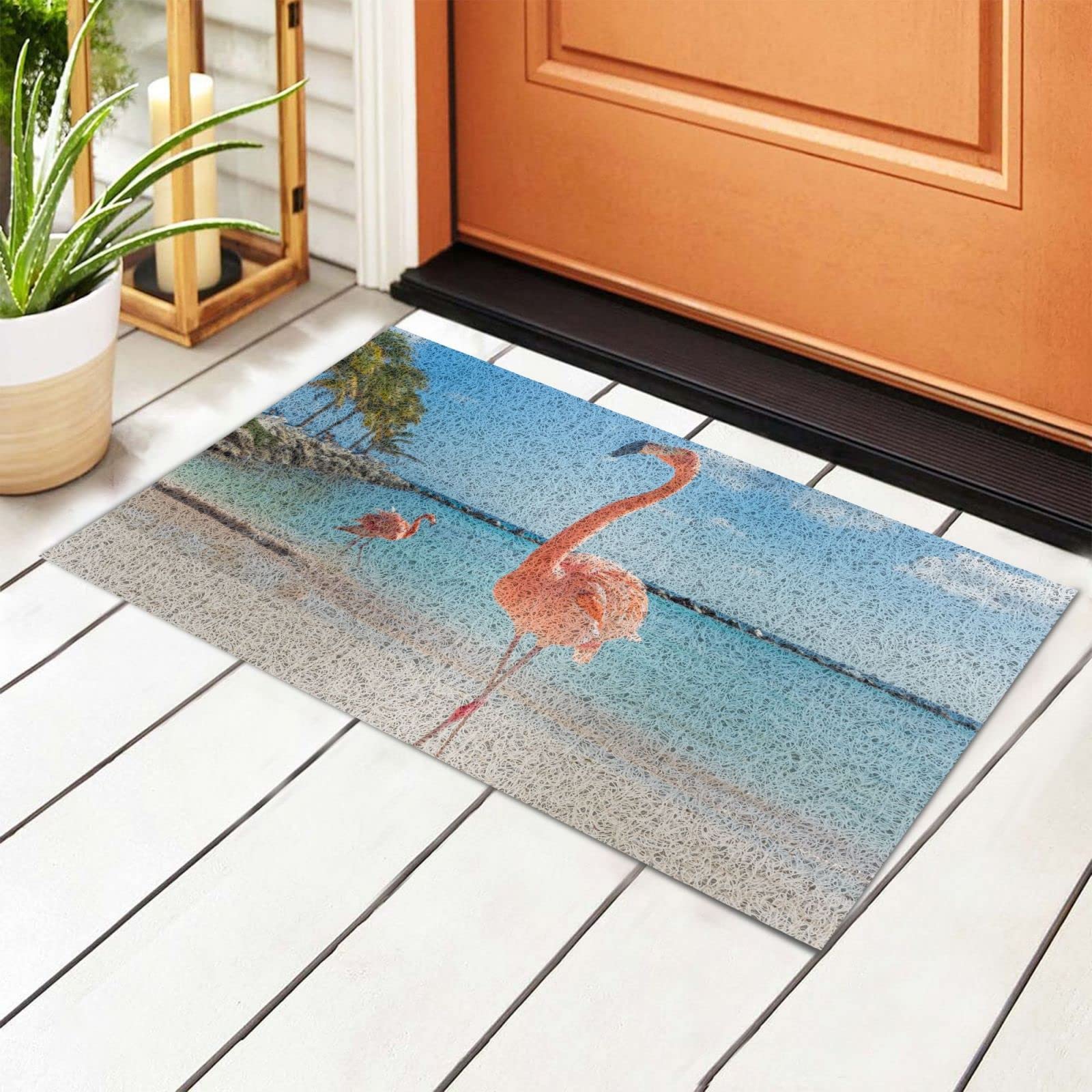 BoeHiop Flamingo Beach Welcome Doormat - Non-Slip Absorbent Rug for Front Door, Personalized Home Decor for Indoor & Outdoor Use - Perfect for Porch, Patio, and Entryway Decor