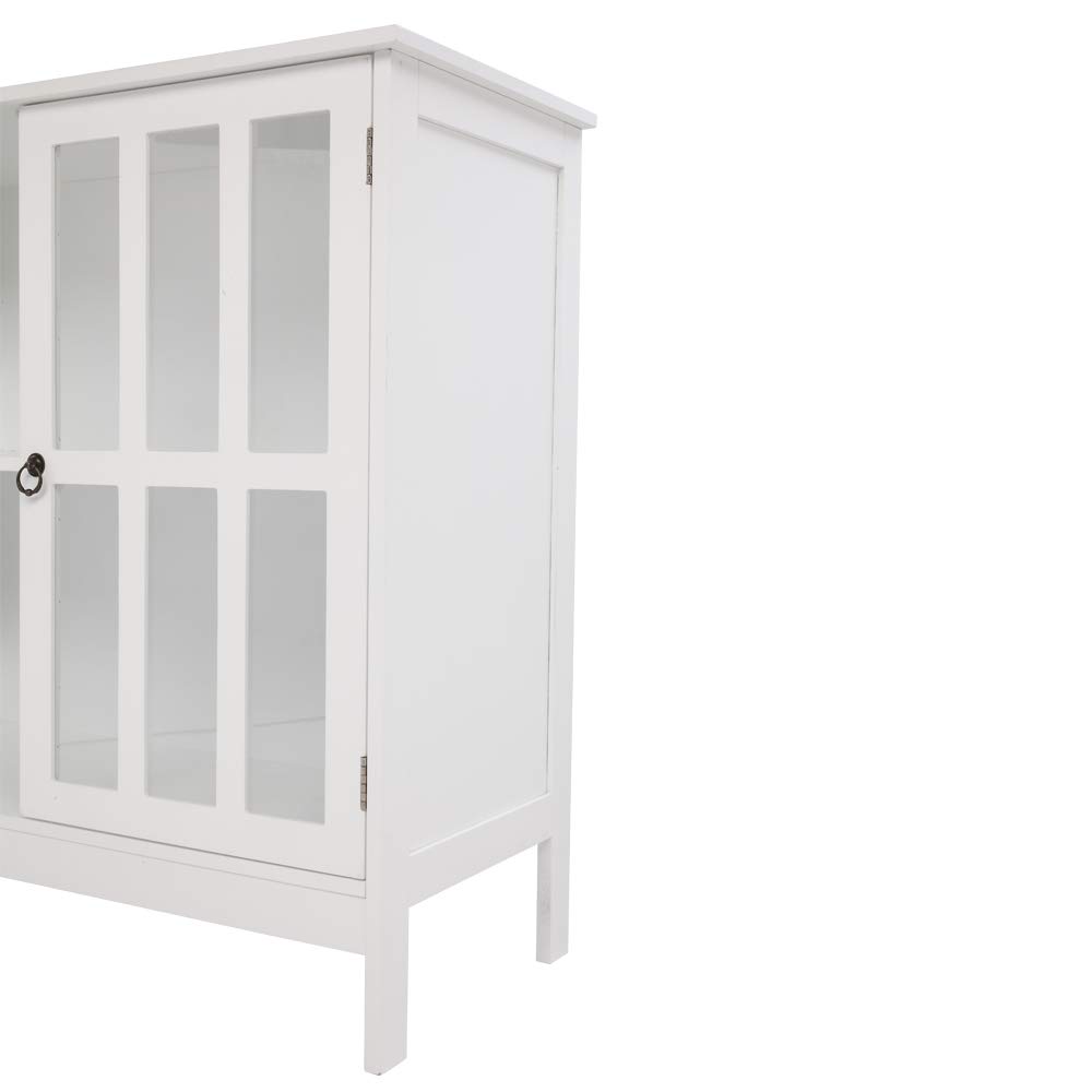 White Sideboard Buffet Storage Cabinet with 2 Glass Doors - Kitchen & Dining Room Organizer for Dishes, Liquor & Display Items | Perfect for Home Entertaining & Curio Collections