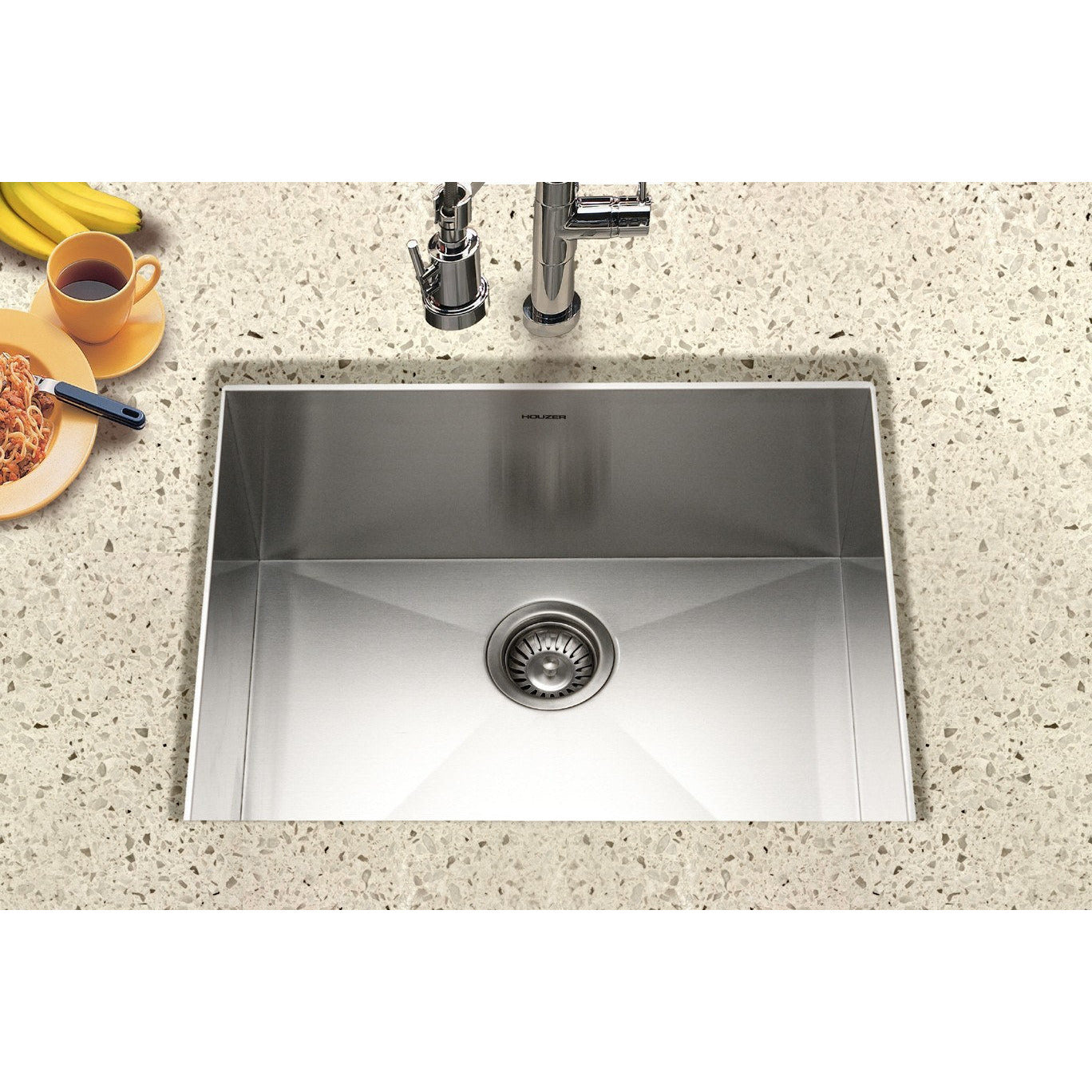 Houzer CTS 2300 Contempo Series 16 Gauge Undermount Stainless Steel Single Bowl Kitchen Sink - Perfect for Modern Kitchens & Food Prep Stations