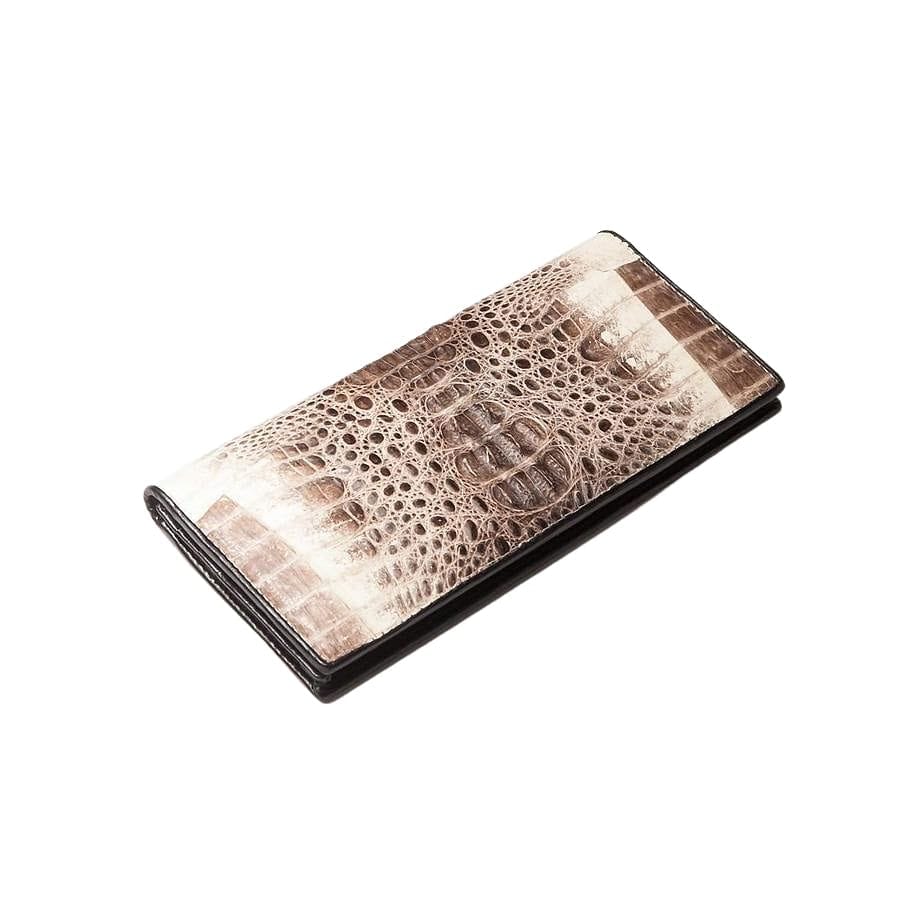 Premium Grey Two-Tone Crocodile Leather Long Wallet for Men - Luxury Bifold Wallet with RFID Protection - Perfect for Business, Travel & Everyday Use