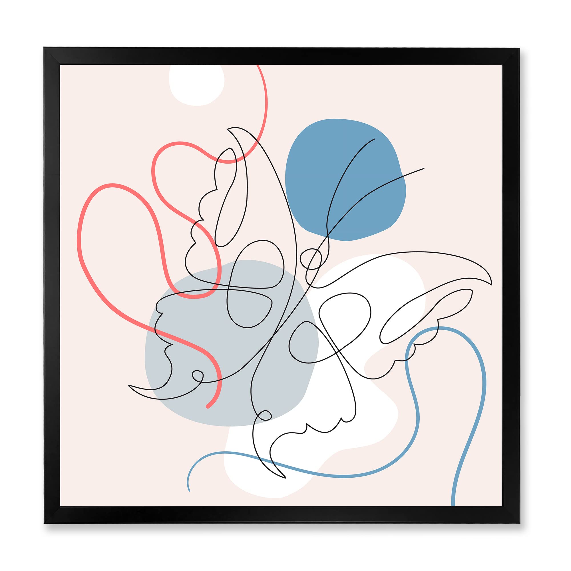 DesignQ Butterfly One Line Drawing On Cubism Shapes - Modern Framed Wall Art Decor for Living Room, Bedroom & Office | Abstract Home Decor
