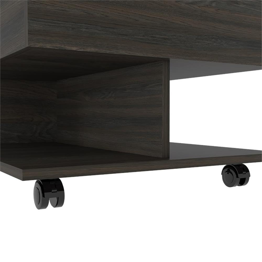 Pemberly Row Espresso Coffee Table with Wheels - Perfect for Living Room, Office, and Small Spaces