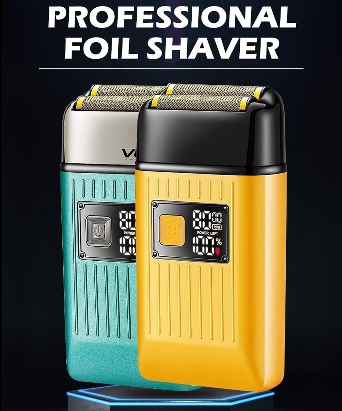 Professional Electric Shaver for Bald Men - Waterproof Rechargeable Foil Shaver with Beard Trimmer, Cordless Shaving Machine (Yellow) - Perfect for Travel, Gym & Daily Grooming