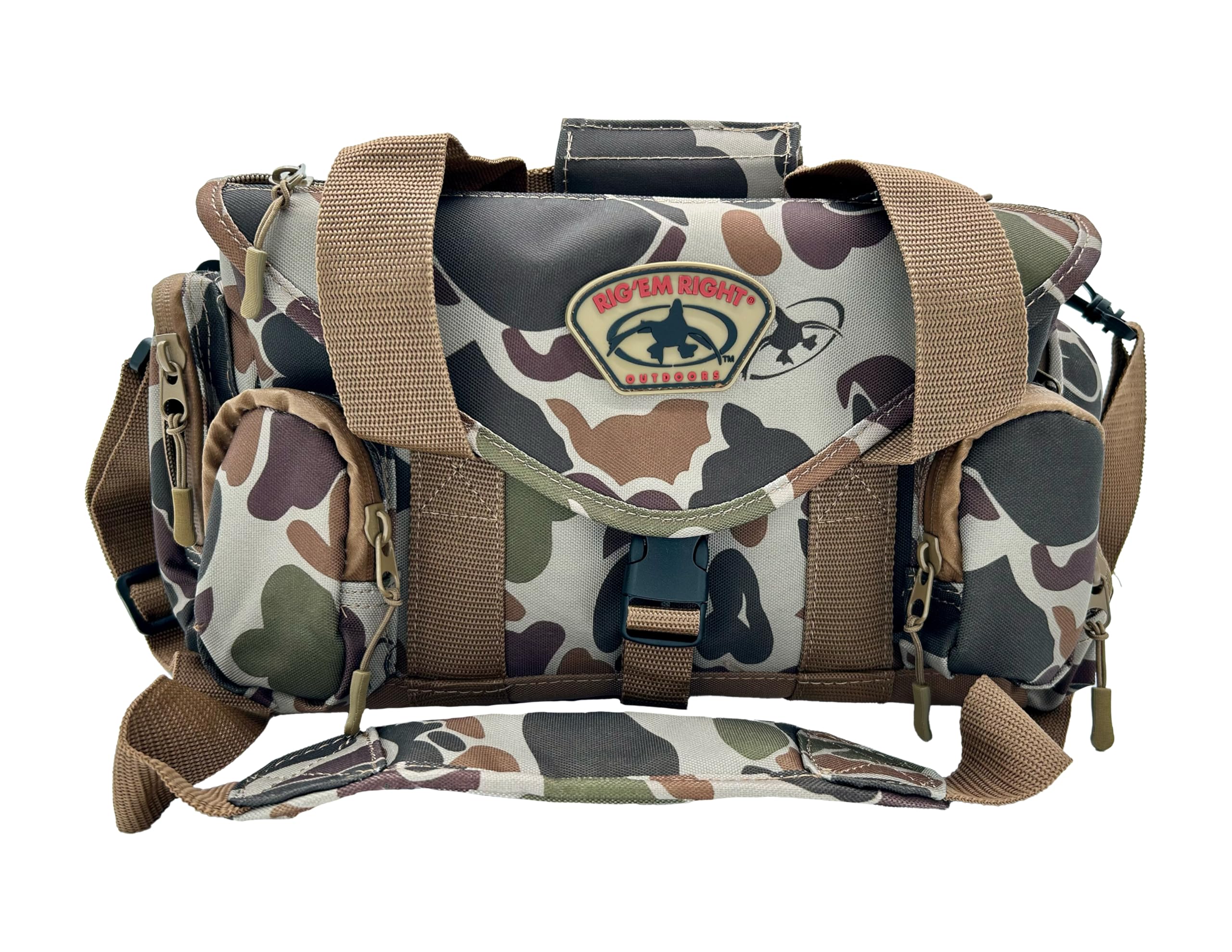 Rig'em Right Waterfowl Standard Shell Shocker Blind Bag - Brown Camo Hunting Gear with Sunglass Case, Drink Holder & Ammo Pouch | Perfect for Duck Hunting, Goose Hunting & Outdoor Waterfowl Adventures
