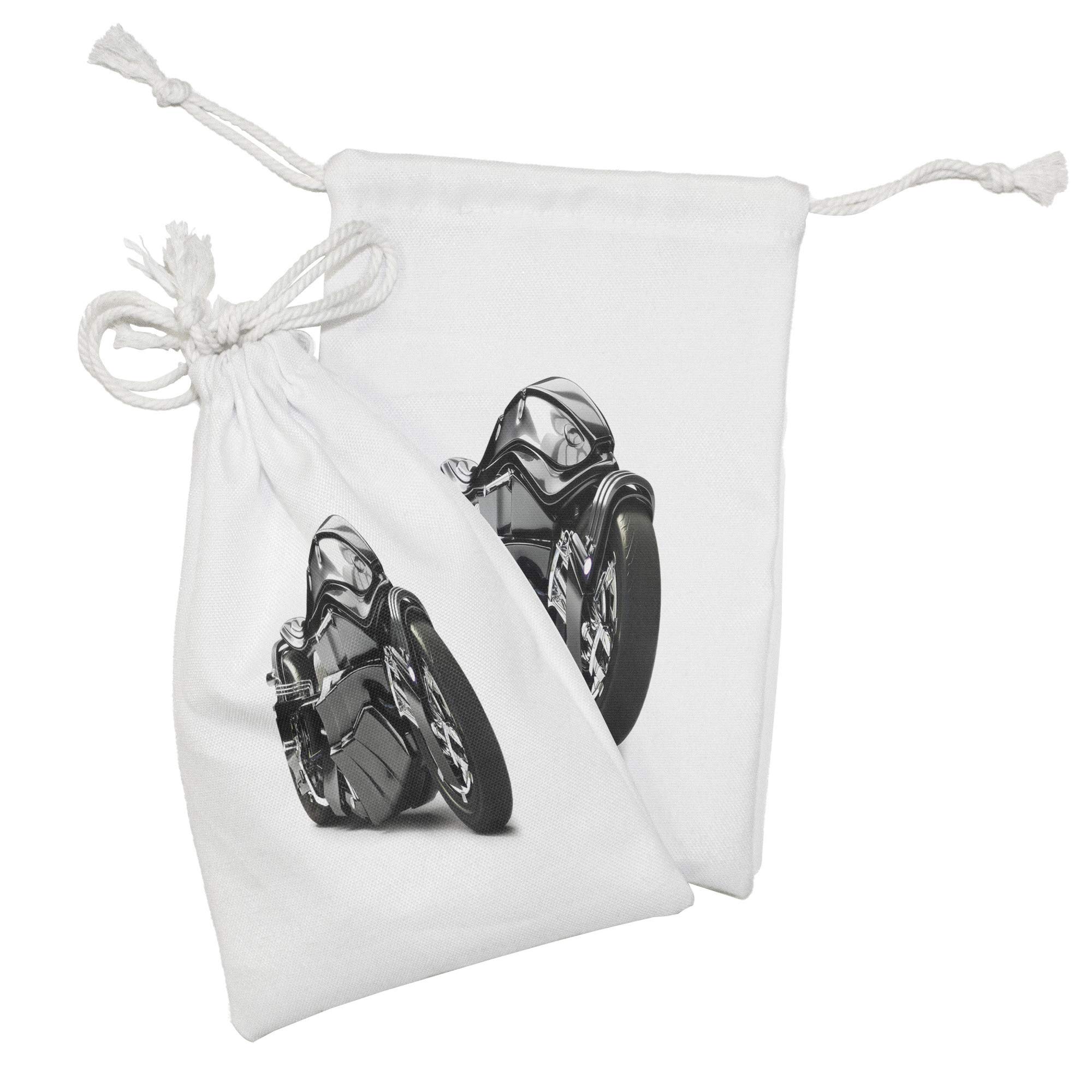 Ambesonne Motorcycle Fabric Pouch Set of 2 - Futuristic Motorcycle Design Drawstring Bags for Toiletries, Masks & Gifts (9