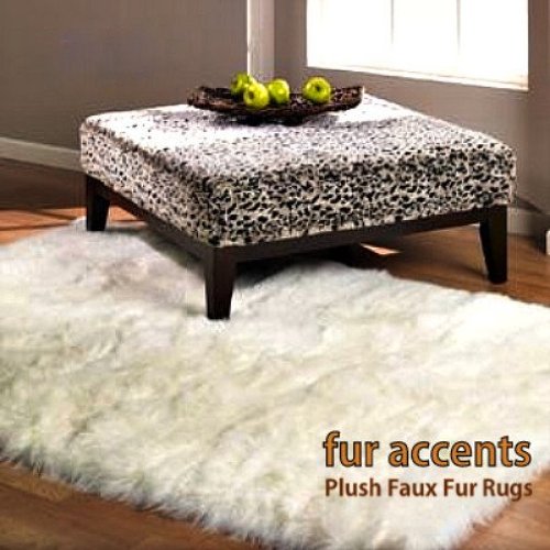 Luxury White Faux Sheepskin Area Rug with Ultra Suede Back - 48x60 Inch Soft Plush Rectangular Rug for Living Room, Bedroom & Nursery Decor