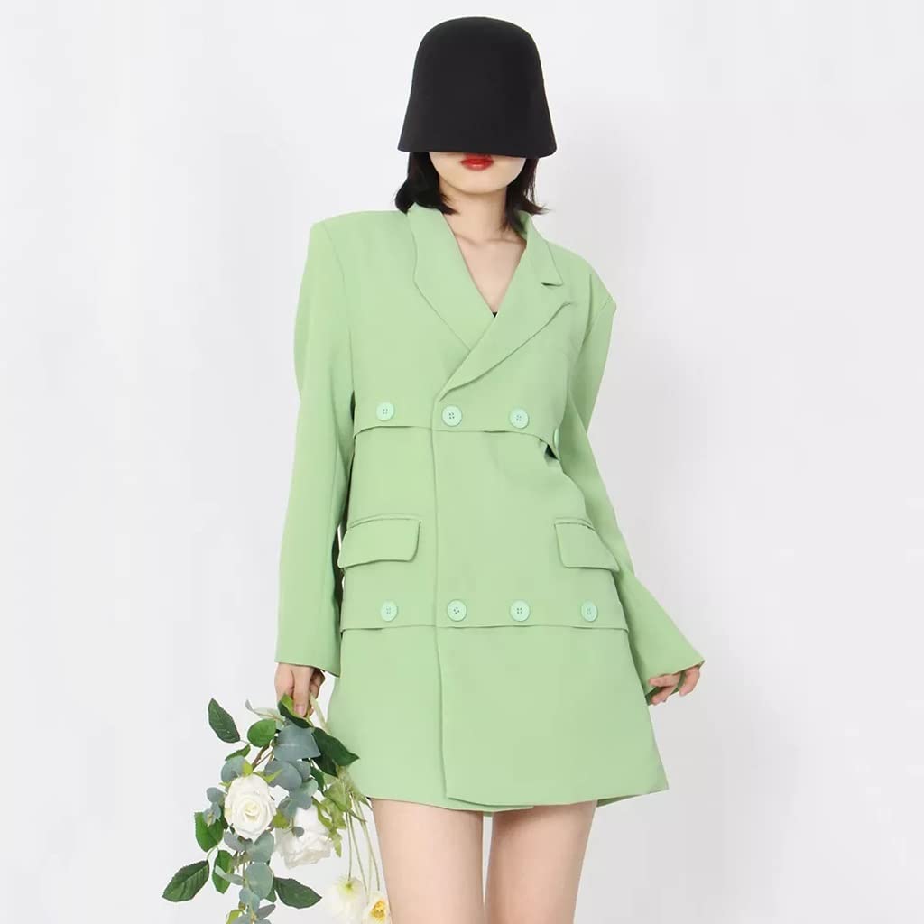 Women's Casual Spring Blazer - Notched Collar Long Sleeve Solid Minimalist Elegant Jacket for Office, Dating & Business (Green, Size L)