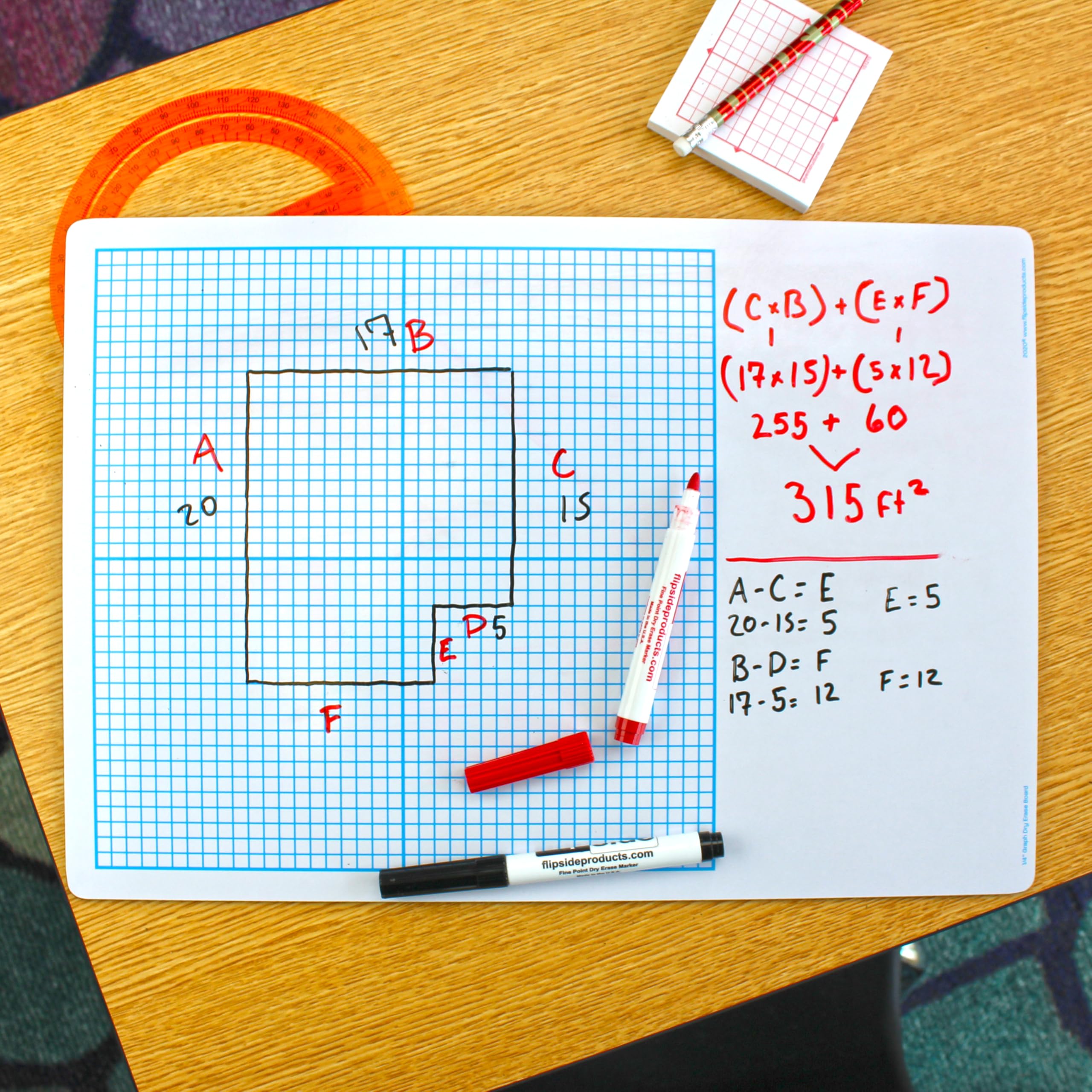 Flipside Products Dry Erase Graph Board with 1/4-Inch Squares - Set of 12 White & Blue Grid Whiteboards for Classroom, Office, Home Schooling, Math Lessons, and Planning (11261)