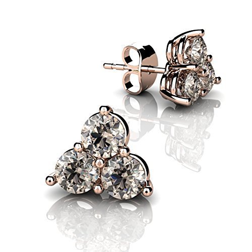 14K Rose Gold Diamond Stud Earrings for Women - Elegant Champagne Color Cubic Zirconia Earrings for Daily Wear, Parties & Gifts