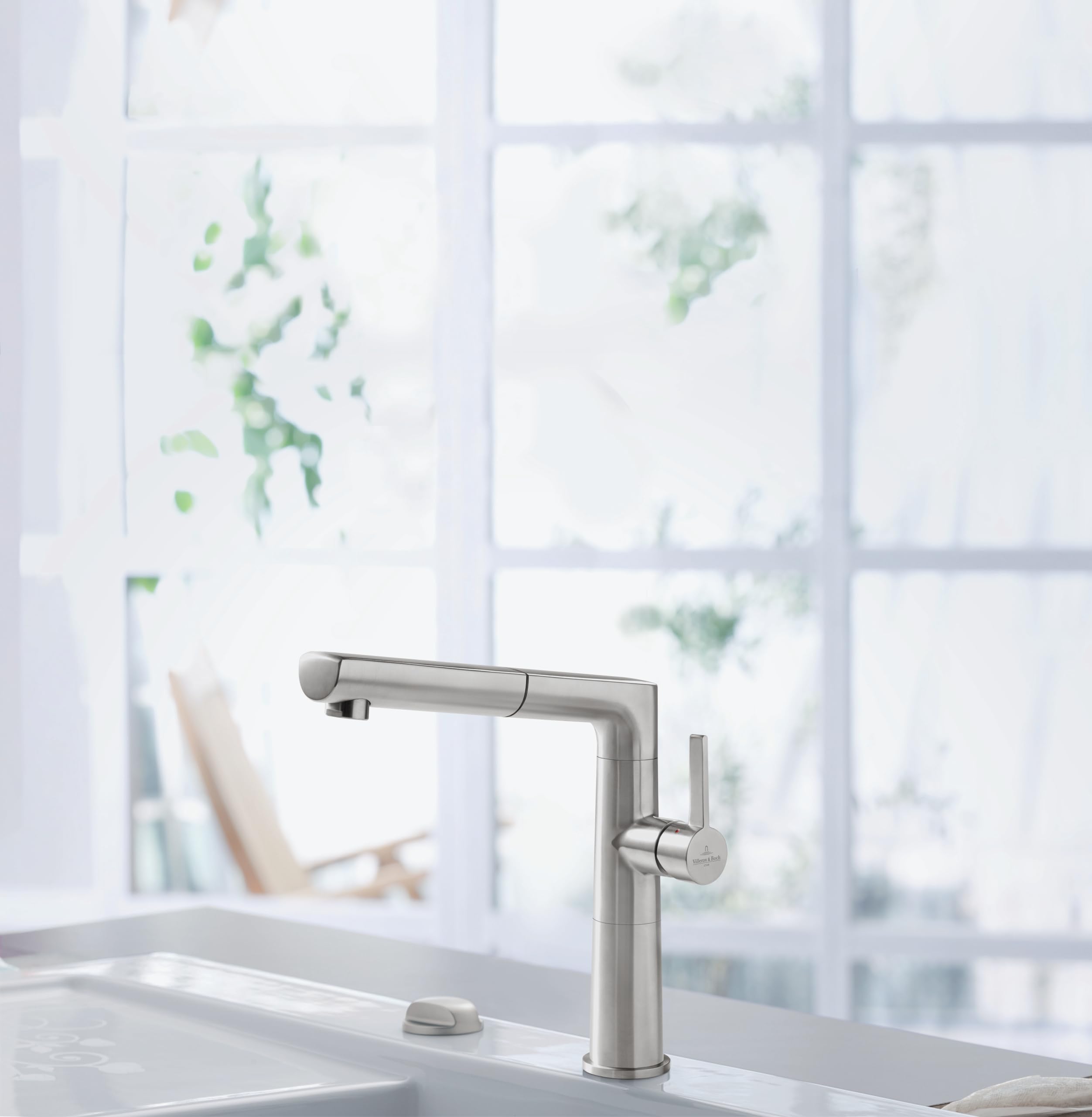 Villeroy & Boch VB-9269 00 LC Sorano Sky Shower Kitchen Faucet in Brushed Stainless Steel - Modern Pull-Down Sprayer for Sink, Ideal for Cooking and Dishwashing