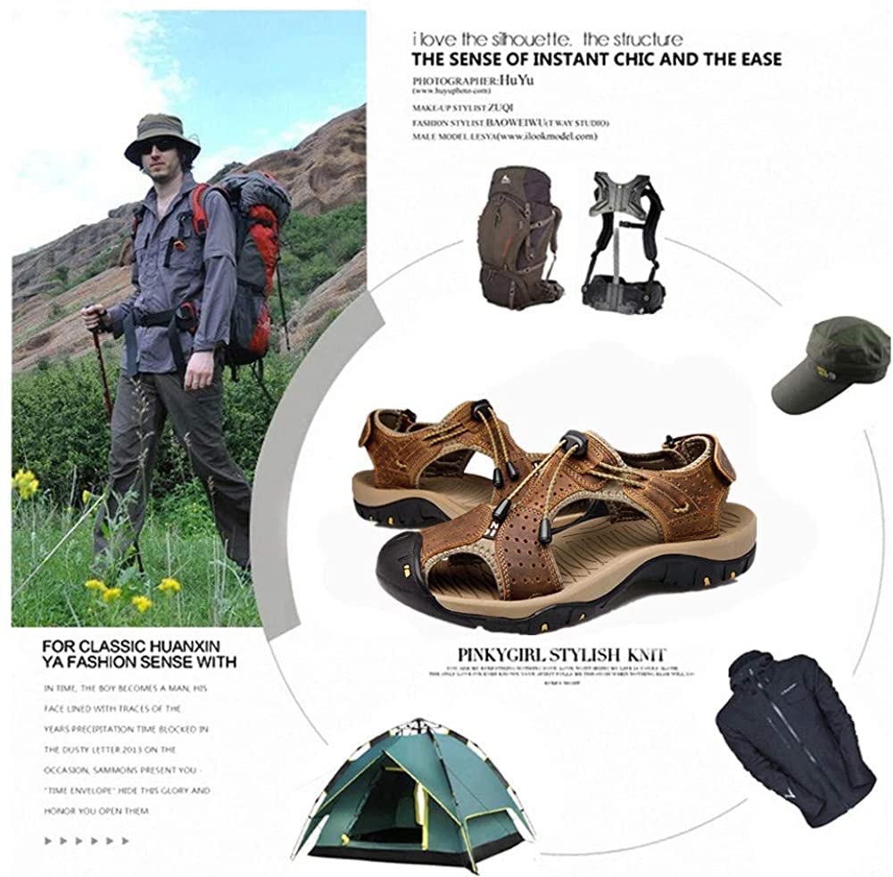 Asifn Men's Outdoor Hiking Sandals - Leather Water Shoes with Closed Toe for Walking, Fishing, Climbing | Summer Athletic Slides for Beach, Camping & Water Sports