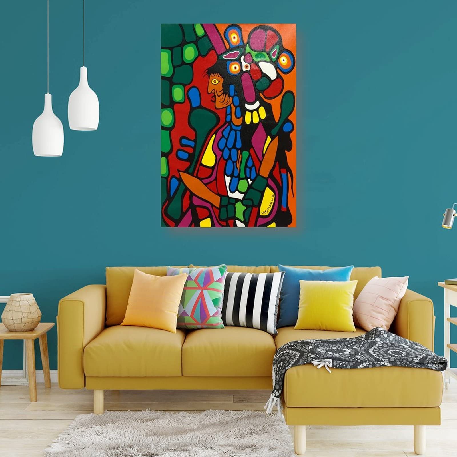 Norval Morrisseau Naive Art Painting - Great Earth Mother Canvas Print Wall Art Poster (20x30inch/50x75cm) - Indigenous Artwork, Home Decor Gift for Living Room, Bedroom & Office Aesthetic