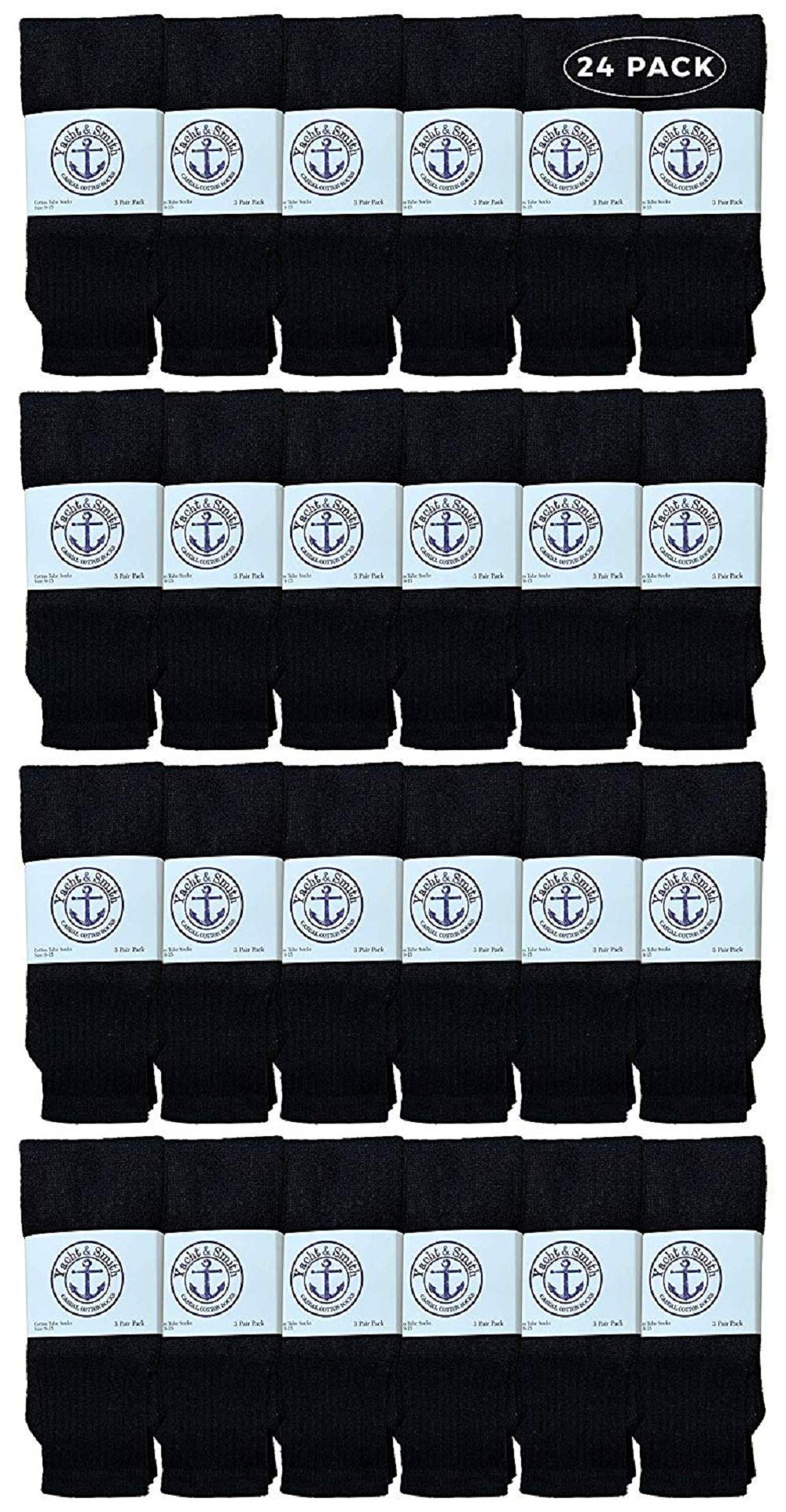 24 Pairs Yacht & Smith 26 Inch Women's Cotton Tube Socks - Athletic Crew Socks for Sports, Running, Referee (Size 9-11) - Perfect for Gym, Workout & Casual Wear