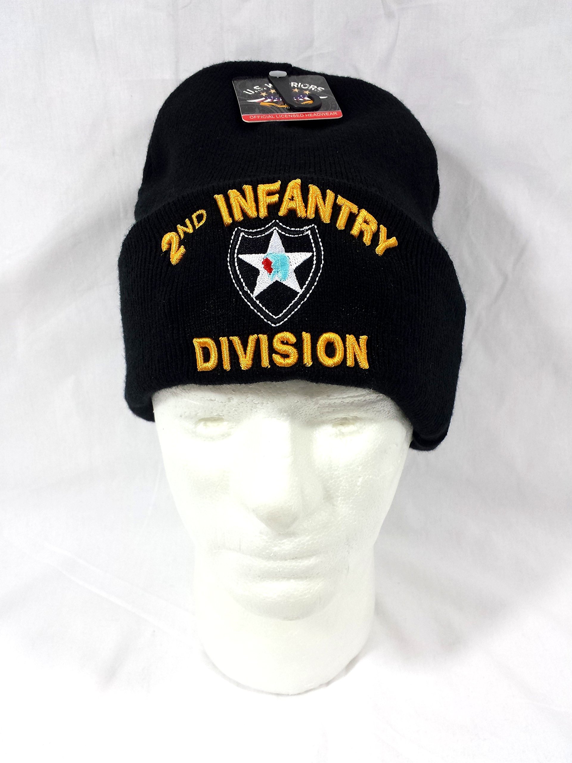 2nd Infantry Division Cuffed Beanie - Warm Knit Skull Cap for Men & Women - Military Style Winter Hat for Outdoor Activities, Hiking, and Casual Wear