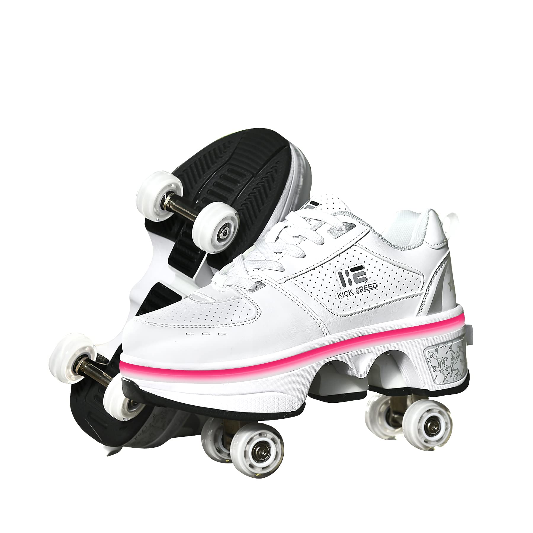 2-in-1 Roller Skates & Sneakers for Men Women - Retractable Wheel Shoes for Outdoor Fun, Fitness & Commuting - Perfect for Skating, Exercise & Daily Wear