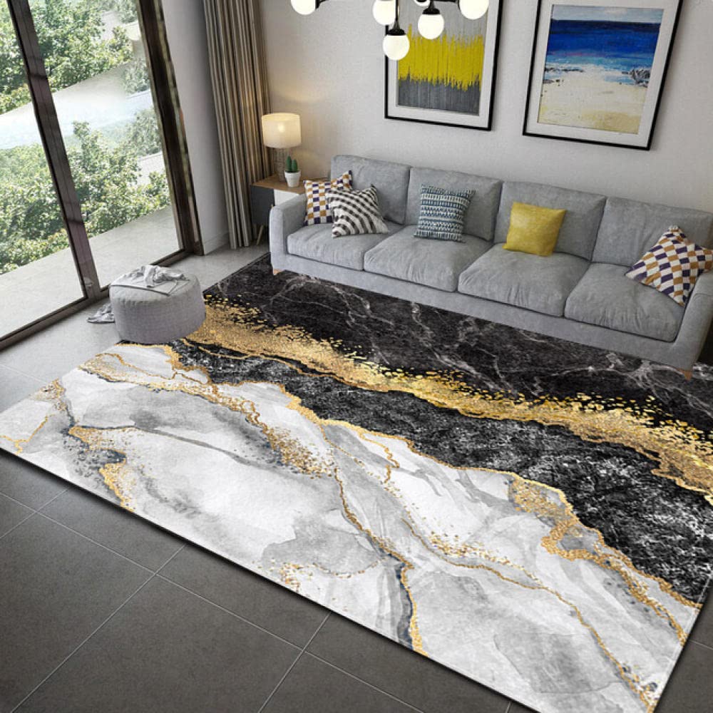 Luxury Gold Glitter Marble Area Rug 23'6