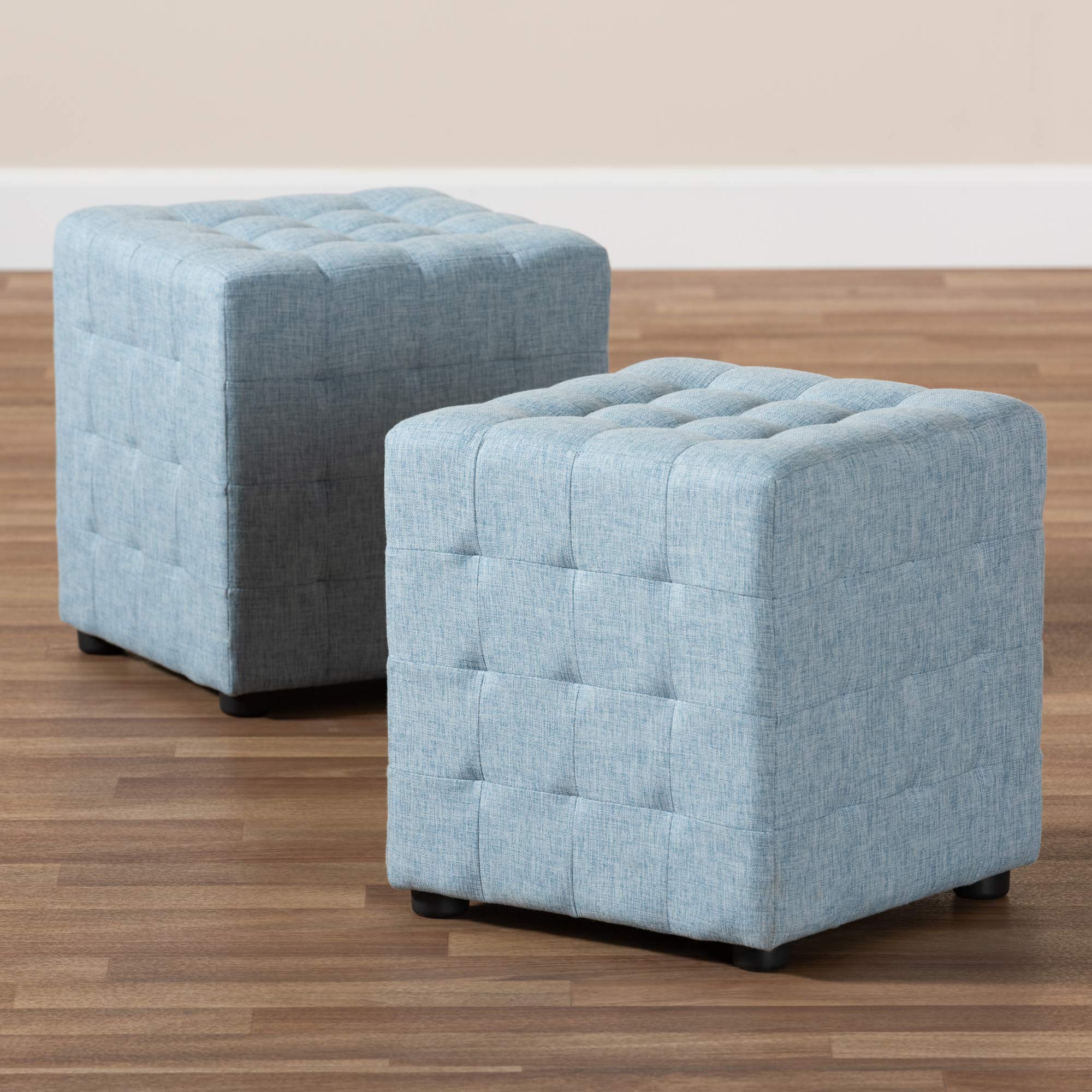 Baxton Studio Light Blue Ottoman - Perfect for Living Room, Bedroom & Home Decor - Comfortable & Stylish Footrest Pouf