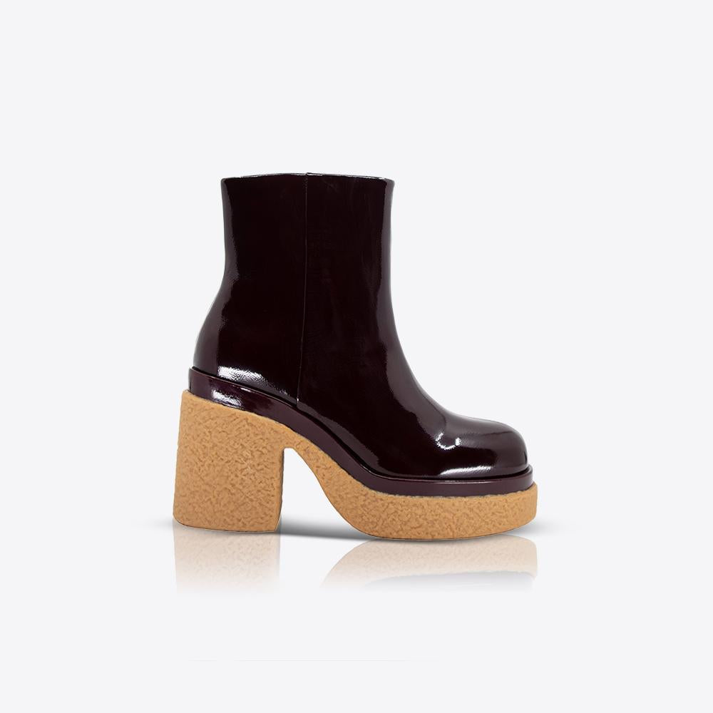 Stylish Women's Patent Leather Ankle Boots in Wine Red - Perfect for Fall Fashion, Office Wear & Casual Outings