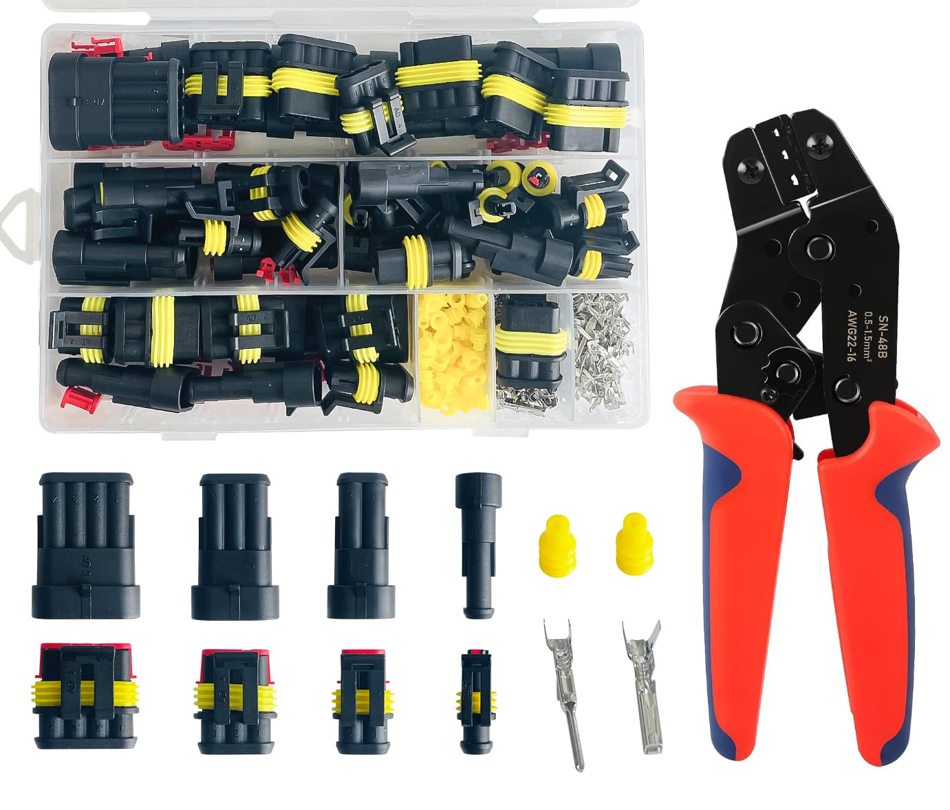 353Pcs Waterproof Electrical Wire Connector Terminals Kit - 1/2/3/4 Pin Automotive Connectors with Crimper Tool - for Car, Marine, Motorcycle Wiring & Electrical Repairs - DIY Auto, Boat, Bike Electrical Projects