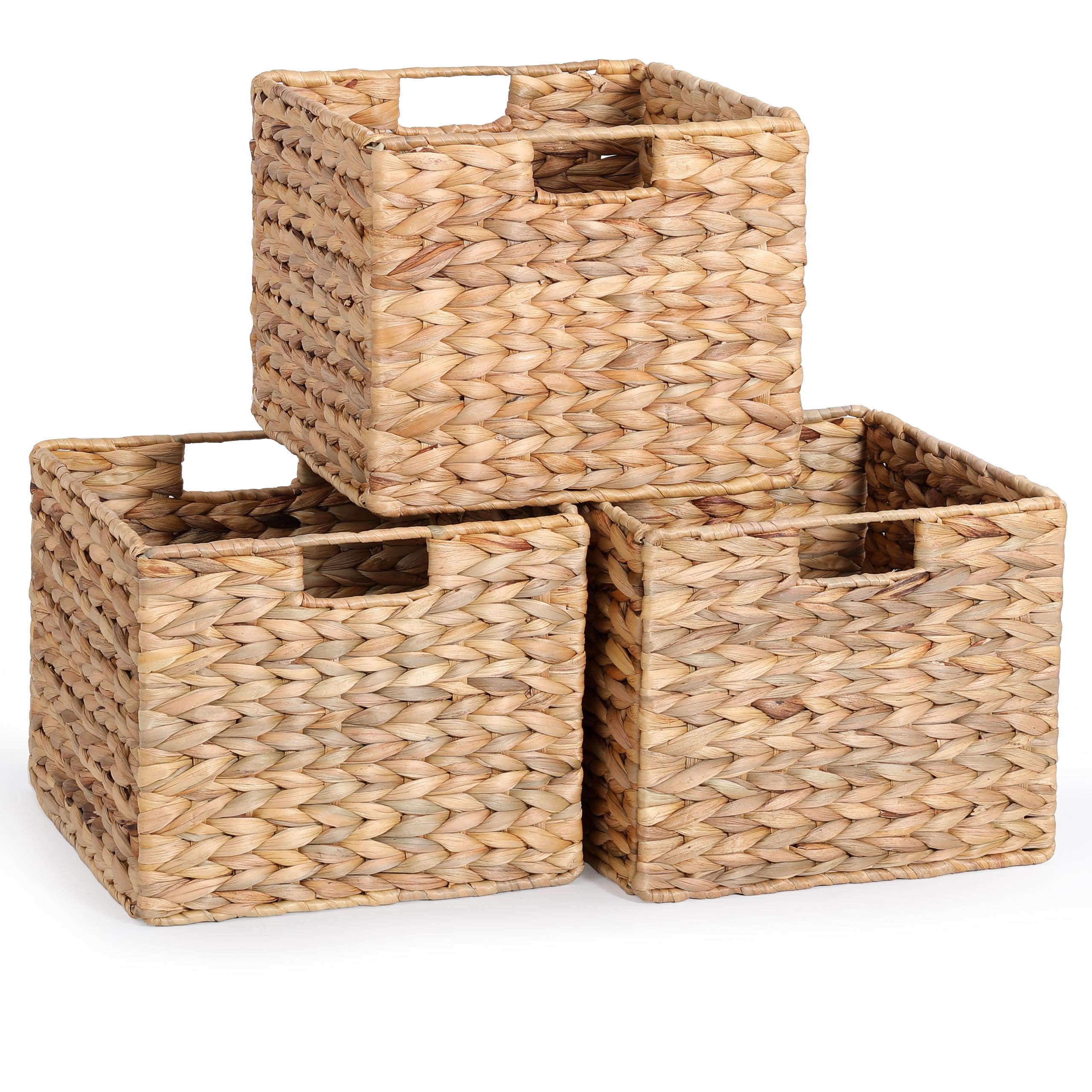 12x12x10 Inch Water Hyacinth Folding Storage Basket - Natural Wicker Cube Bin for Shelves, Pantry, Kitchen Organization | Perfect for Home Decor, Closet Storage & Bathroom Essentials
