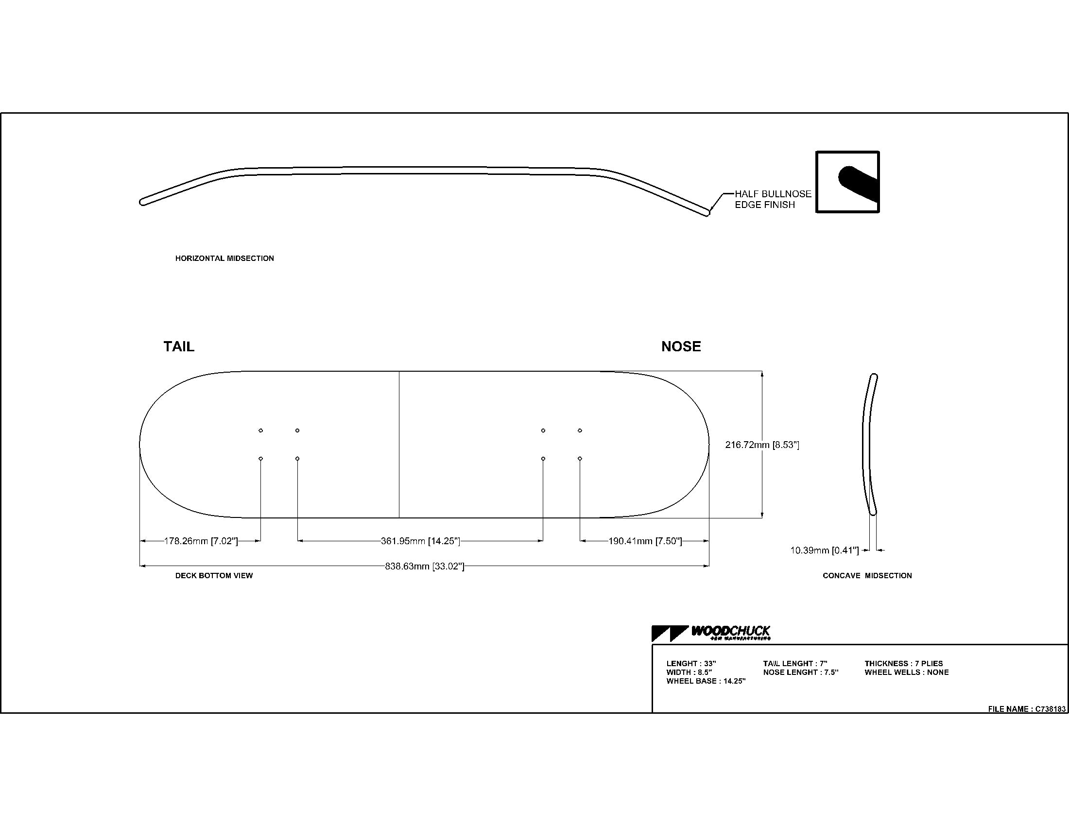 Hardrock Blank Skateboard Deck - 8.5 Inch Shape C78183 - Premium 2-Stain Design for Street Skating & Park Tricks