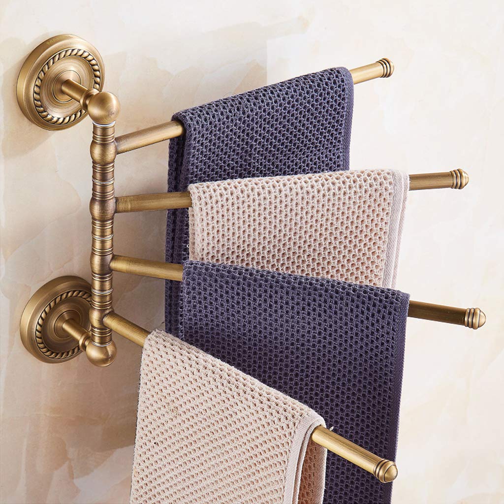 4-Arm Wall Mounted Swivel Towel Rack - Rustproof Bathroom Swing Towel Holder with Copper Brushed Finish | Perfect for Small Spaces, Guest Bathrooms & Spa-Style Decor