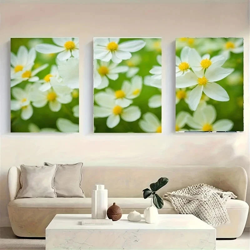 3-Piece White Flower Metal Wall Art Prints - Ready to Hang Home Decor for Living Room, Bedroom & Office