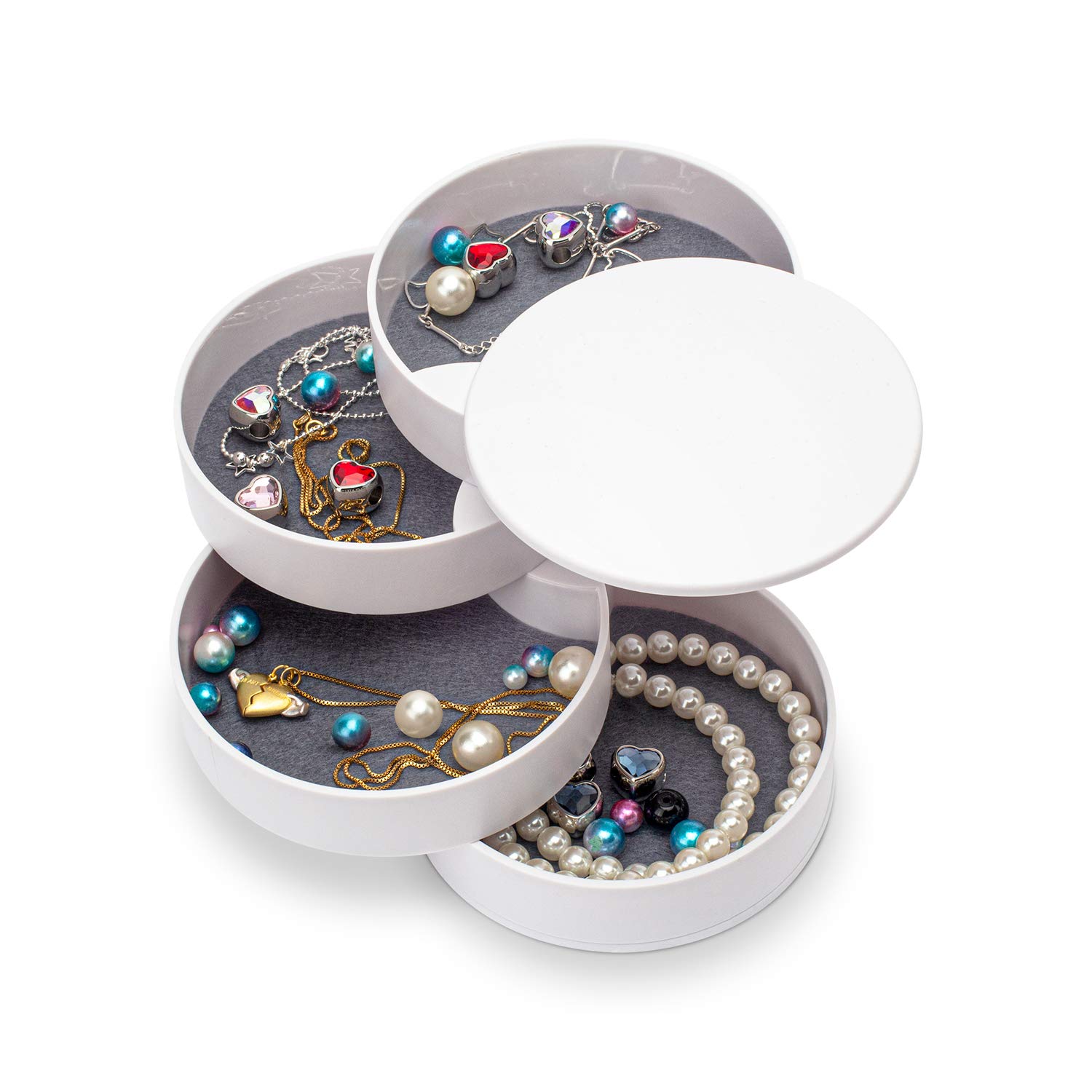 HengLiSam 4-Layer Rotating Jewelry Organizer Box with Lid - Compact Jewelry Storage for Earrings, Rings, Bracelets & Accessories - Perfect for Women's Vanity, Travel & Gift Giving