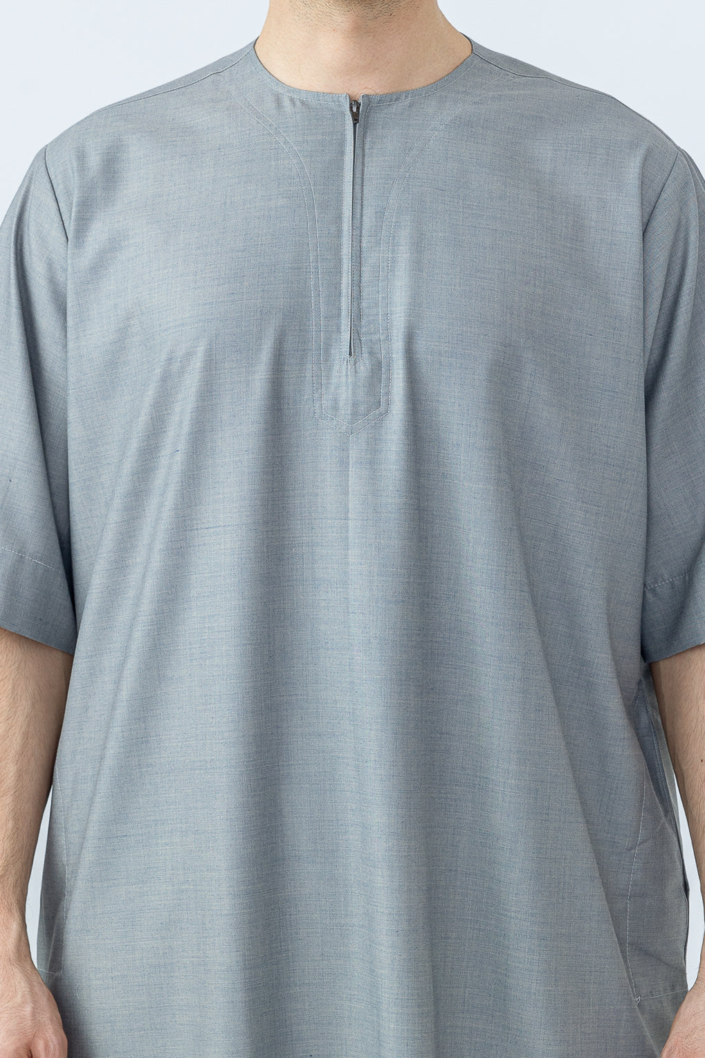 Premium Grey Half Sleeve Thobe for Men - Lightweight & Breathable Islamic Robe - Perfect for Daily Wear, Prayer & Special Occasions