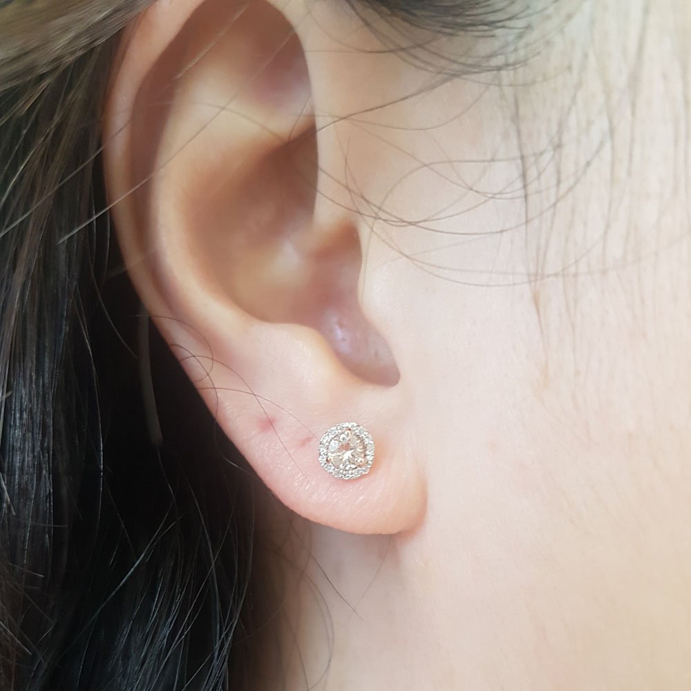 10K 14K 18K Solid Rose Gold Morganite & Diamond Halo Stud Earrings for Women - Elegant Gift for Anniversary, Valentine's Day & Special Occasions