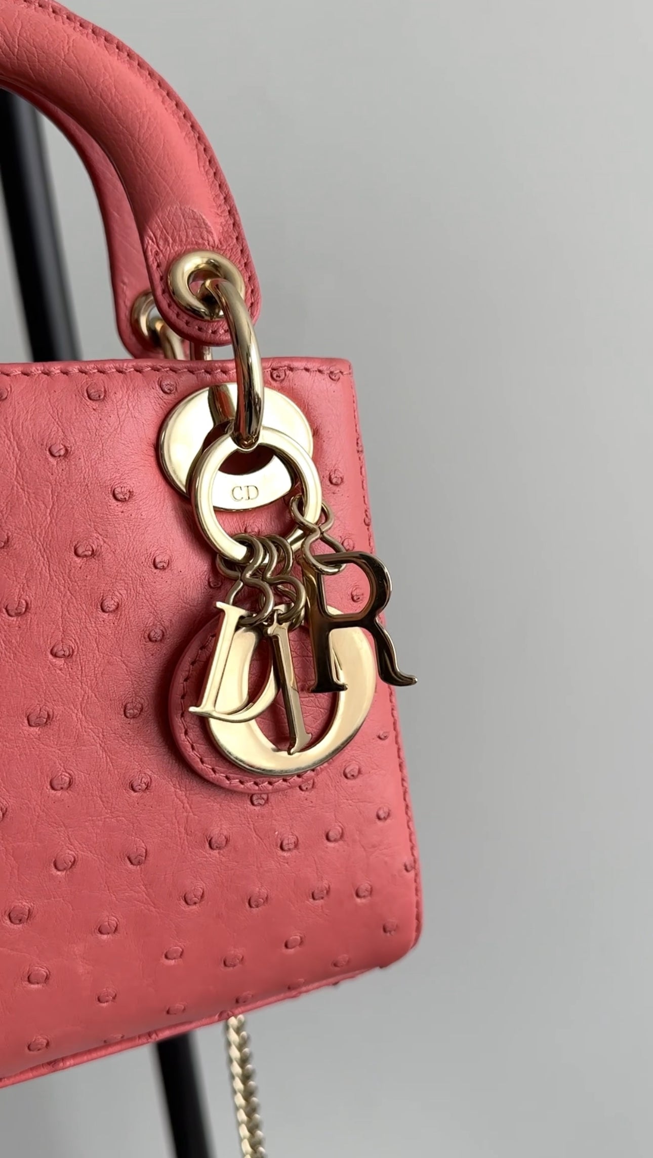 Christian Dior Lady Dior Mini Bag in Pink Ostrich Leather - Luxury Crossbody Purse for Women, Perfect for Evening Parties & Special Occasions