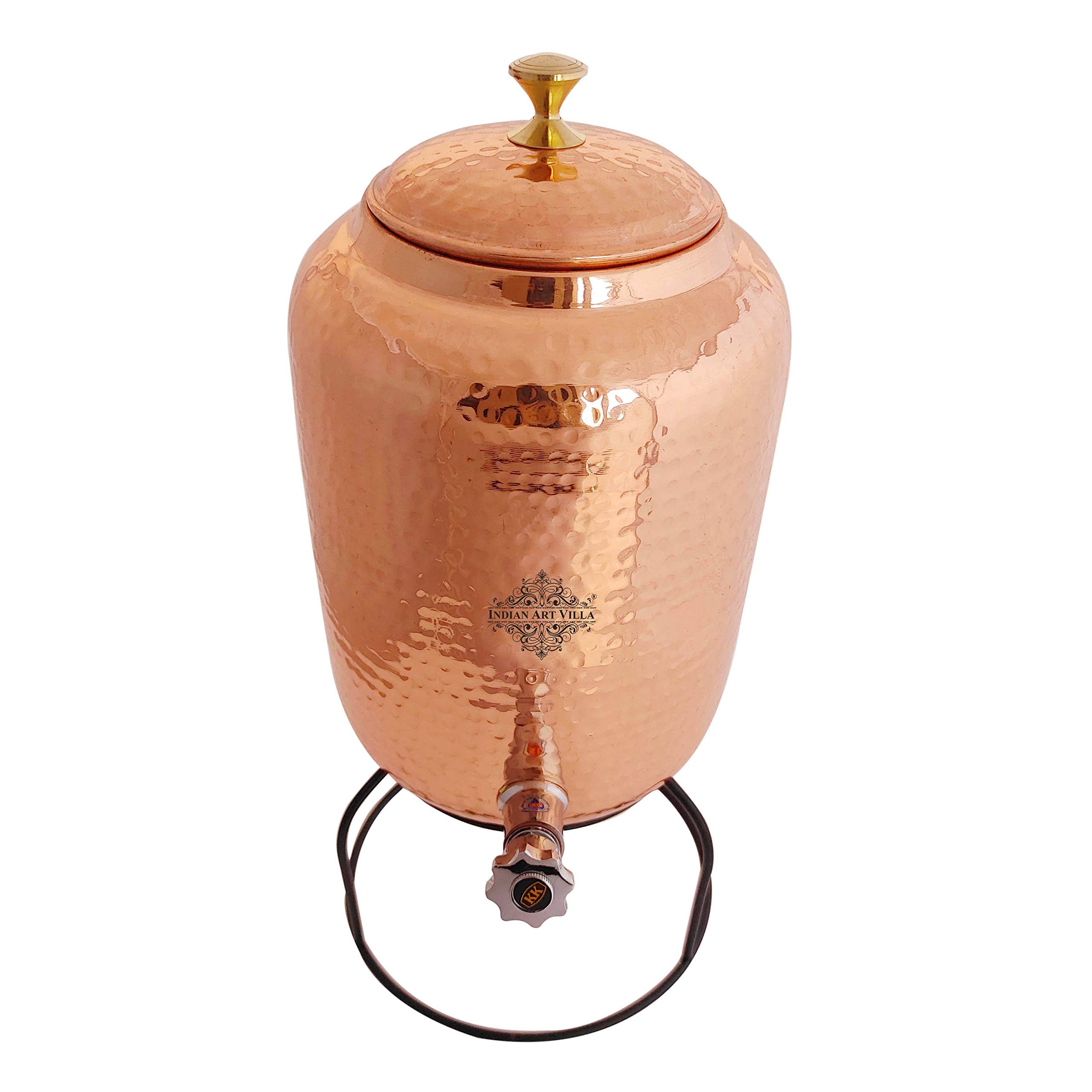 Indian Art Villa Hammered Design Copper Water Pot with Stand - 135 Oz Capacity for Storage & Kitchenware - Perfect for Home, Office, and Ayurvedic Water Purification