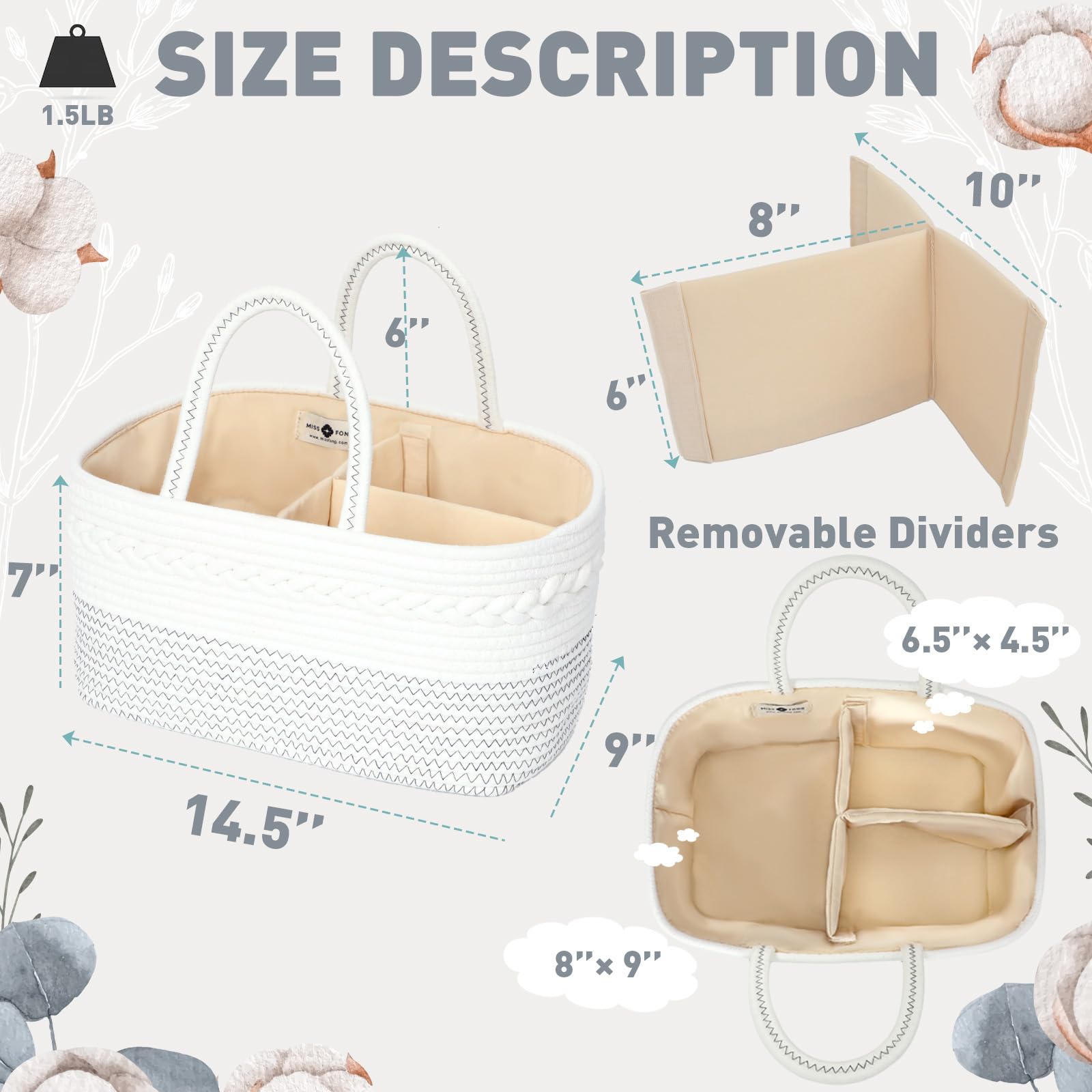 **Miss Fong Portable Diaper Caddy Organizer with Removable Dividers - Baby Storage Basket for Nursery, Car & Travel - Perfect Baby Shower Gift for Newborns (Black)**    *(Ideal for keeping diapers, wipes, creams & baby essentials organized at home, in the car, or on-the-go!)*