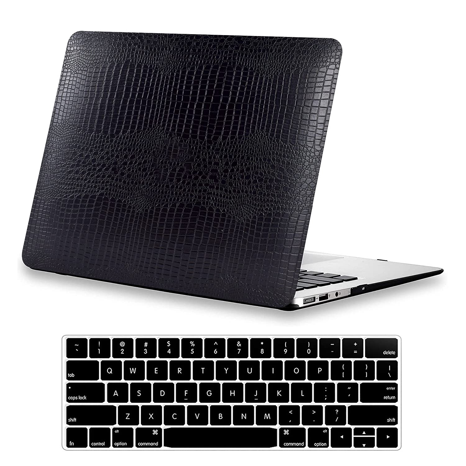 DTangLsm Slim Hard Shell Faux Leather Case for MacBook Pro 13 Inch (2012-2015 Models A1502 A1425) - Retina Display Protection with Keyboard Cover - Perfect for Office, Travel & School Use - Black