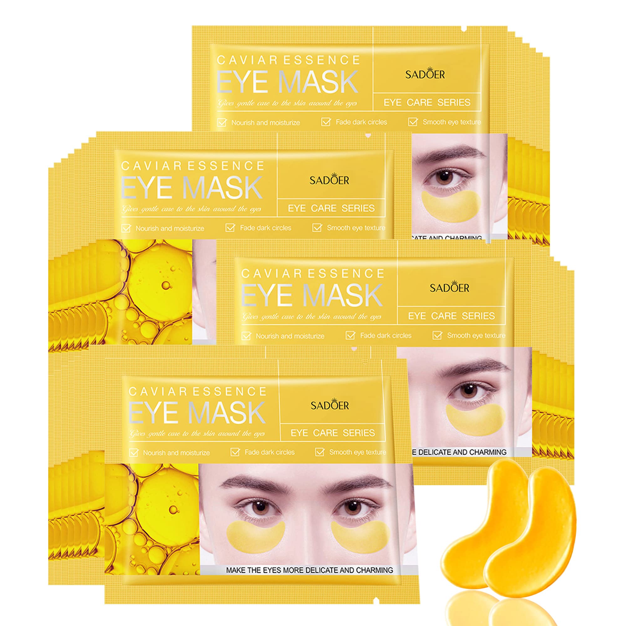Premium Under Eye Patches - 30 Pairs Caviar Essence Eye Mask with Collagen & Gold | Reduce Puffy Eyes & Dark Circles | Anti-Aging & Deep Hydration | Perfect for Night Routine, Travel & Morning Skincare