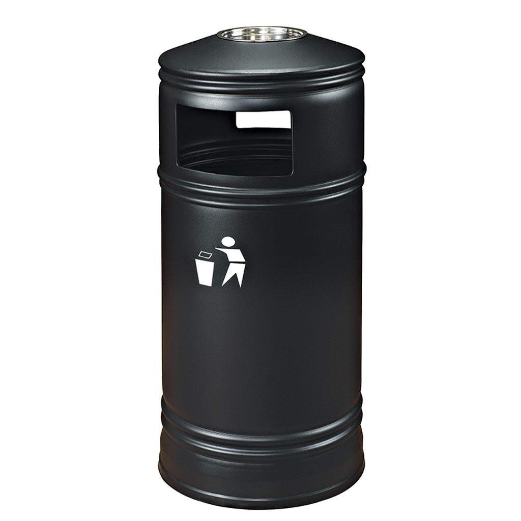 Outdoor Trash Can with Plastic Inner Liner - 30 Gallon Round Garbage Bin for Recycling, Waste & Compost - Durable Weatherproof Container for Patio, Backyard, Park & Kitchen Use (Black)