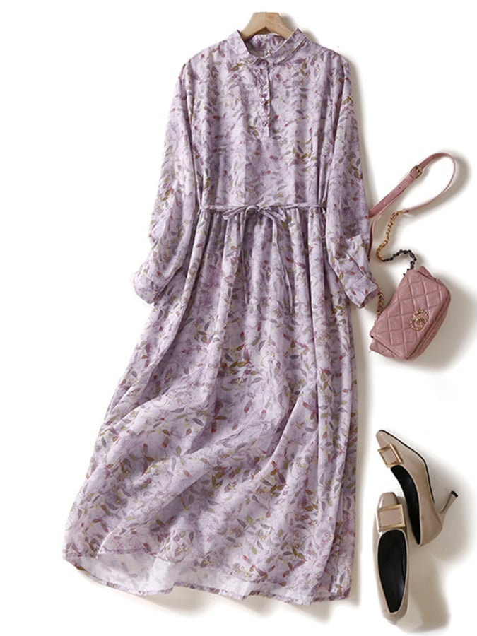 Lovevop Women's Floral Print Cotton Wrap Dress with Tie Lapel & Button Front - Perfect for Spring Weddings, Office Wear & Casual Outings