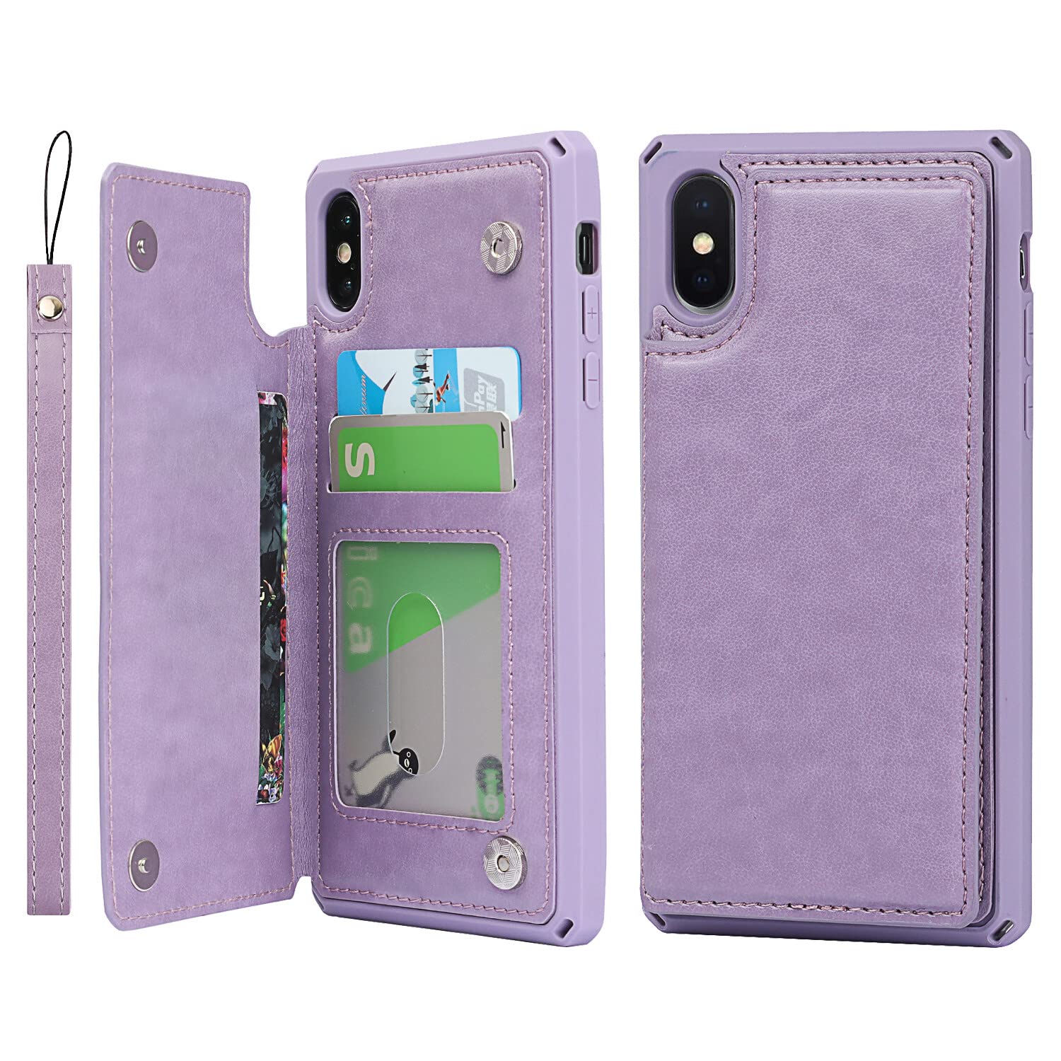 Premium PU Leather iPhone Xs Max Wallet Case with Card Holder & Kickstand - Shockproof Credit Card Slots Cover for Women & Men (Purple) - Perfect for Travel, Work & Everyday Protection