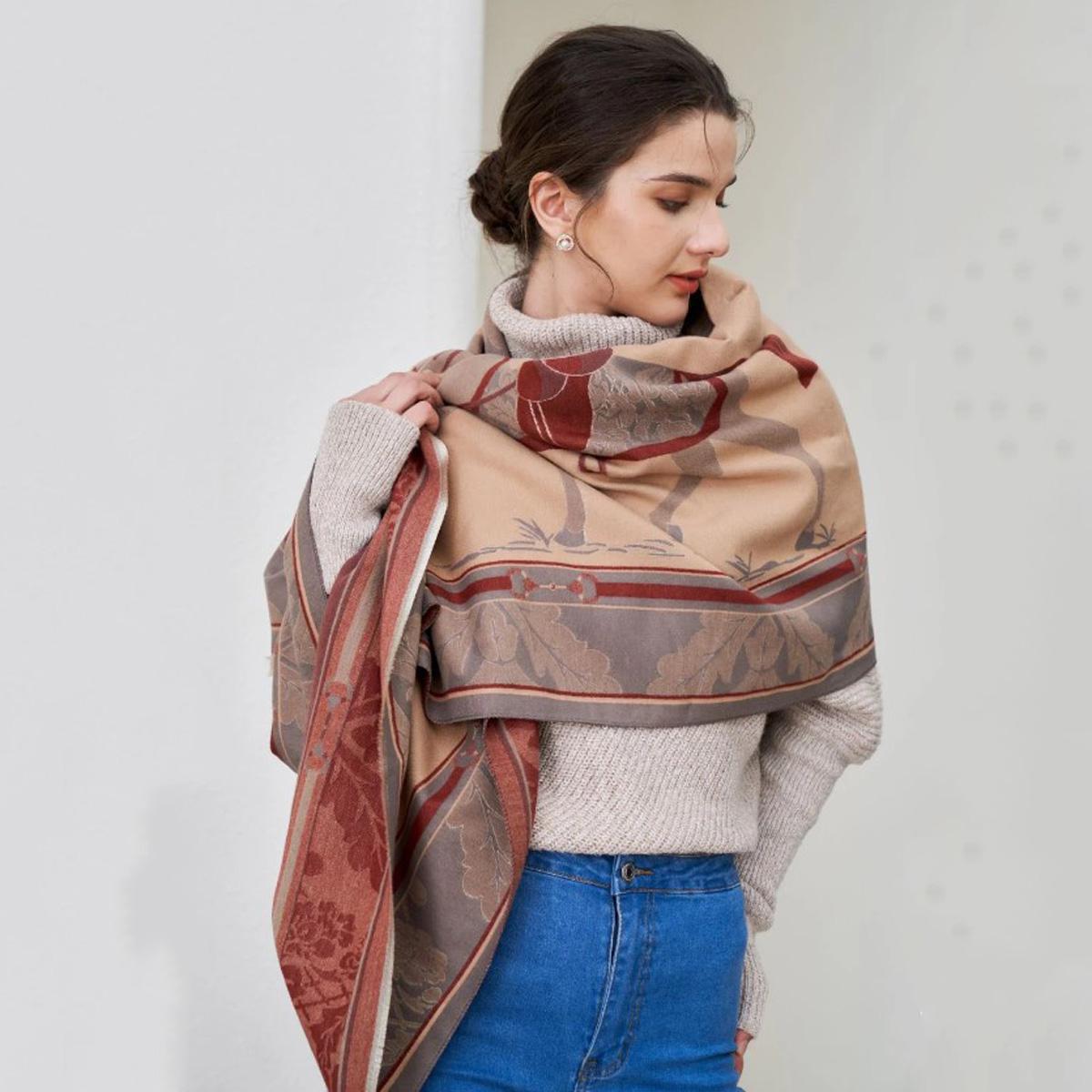 Elegant Baroque Horses Print Acrylic Cashmere Scarf - Soft Winter Fashion Accessory for Women - Perfect for Office, Party & Holiday Outfits