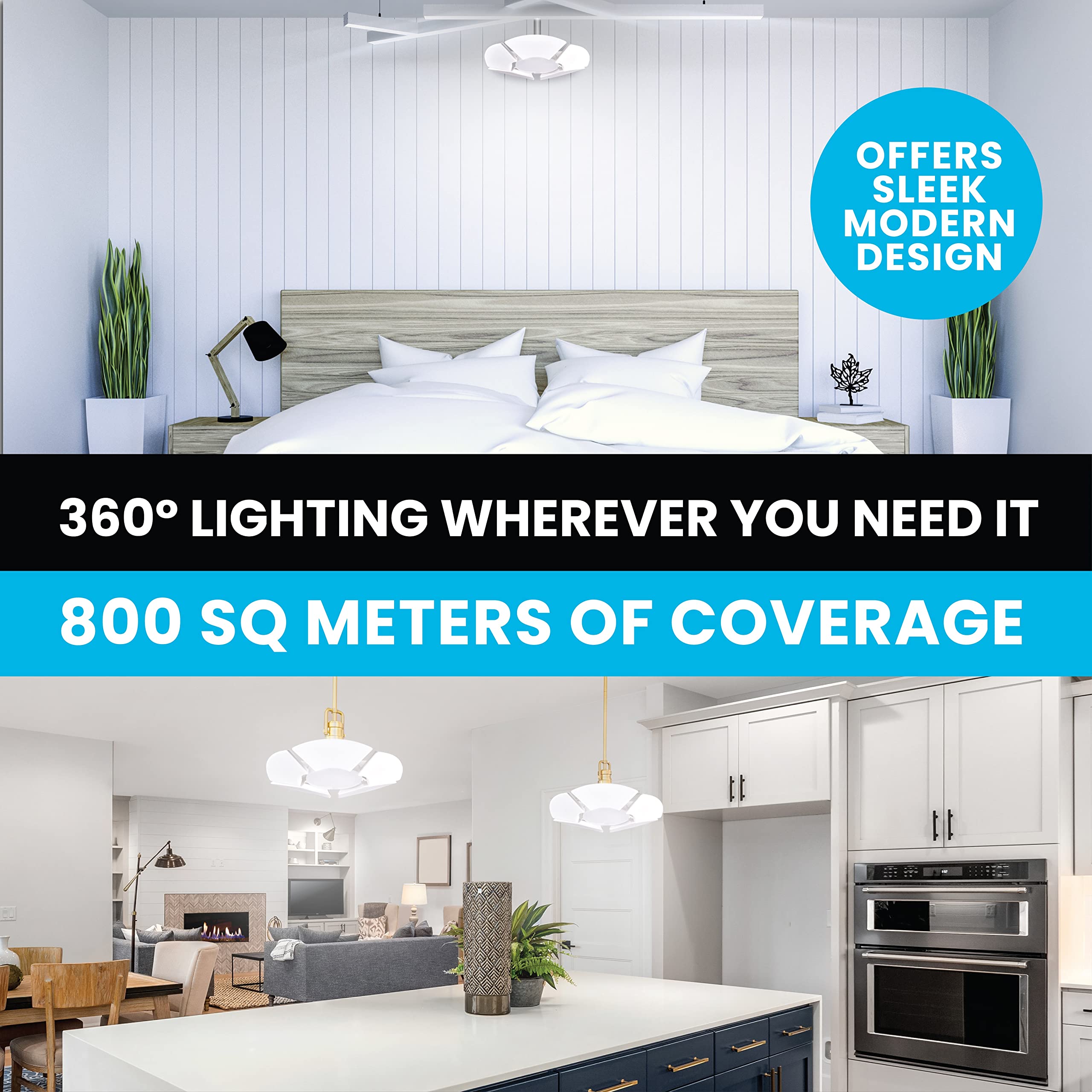 Bell+Howell Hex Bulb E26 LED Garage Light - 6 Panel Adjustable Shop Light with 144 LEDs, 5000K Daylight, 6000 Lumens - High-Intensity Ceiling Lighting for Attic, Basement, Office, Warehouse & Workshop (Easy Installation, Energy Saving) - Perfect for DIY Projects, Auto Repair & Industrial Workspaces