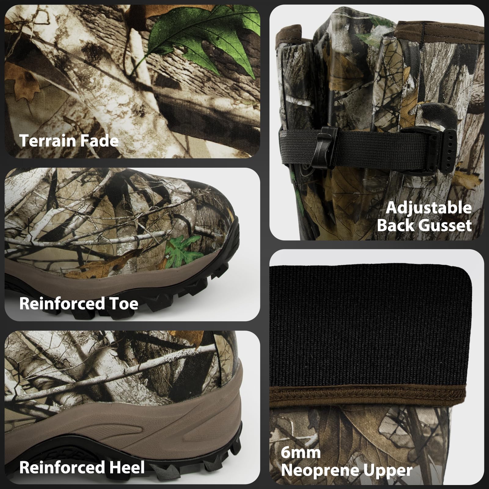 Obcursco Men's Waterproof Insulated 6mm Neoprene Hunting Boots - Camo Rubber Boots for Outdoor Activities, Hiking & Cold Weather - Perfect for Hunting, Fishing & Farm Work