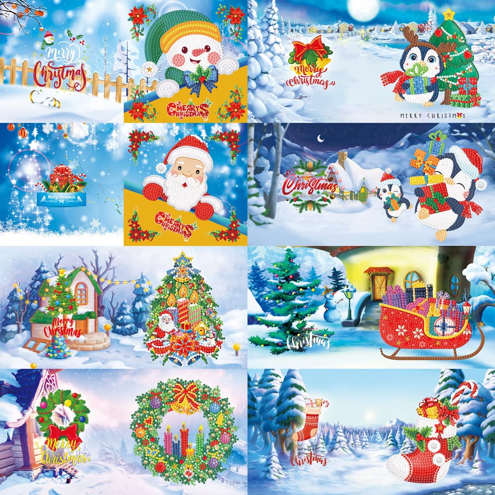 Winnereco 8-Piece DIY Diamond Painting Greeting Cards Kit - Mosaic Art Thank You & Birthday Postcards for Adults & Kids - Perfect for Handmade Gifts, Party Favors, and Home Decor