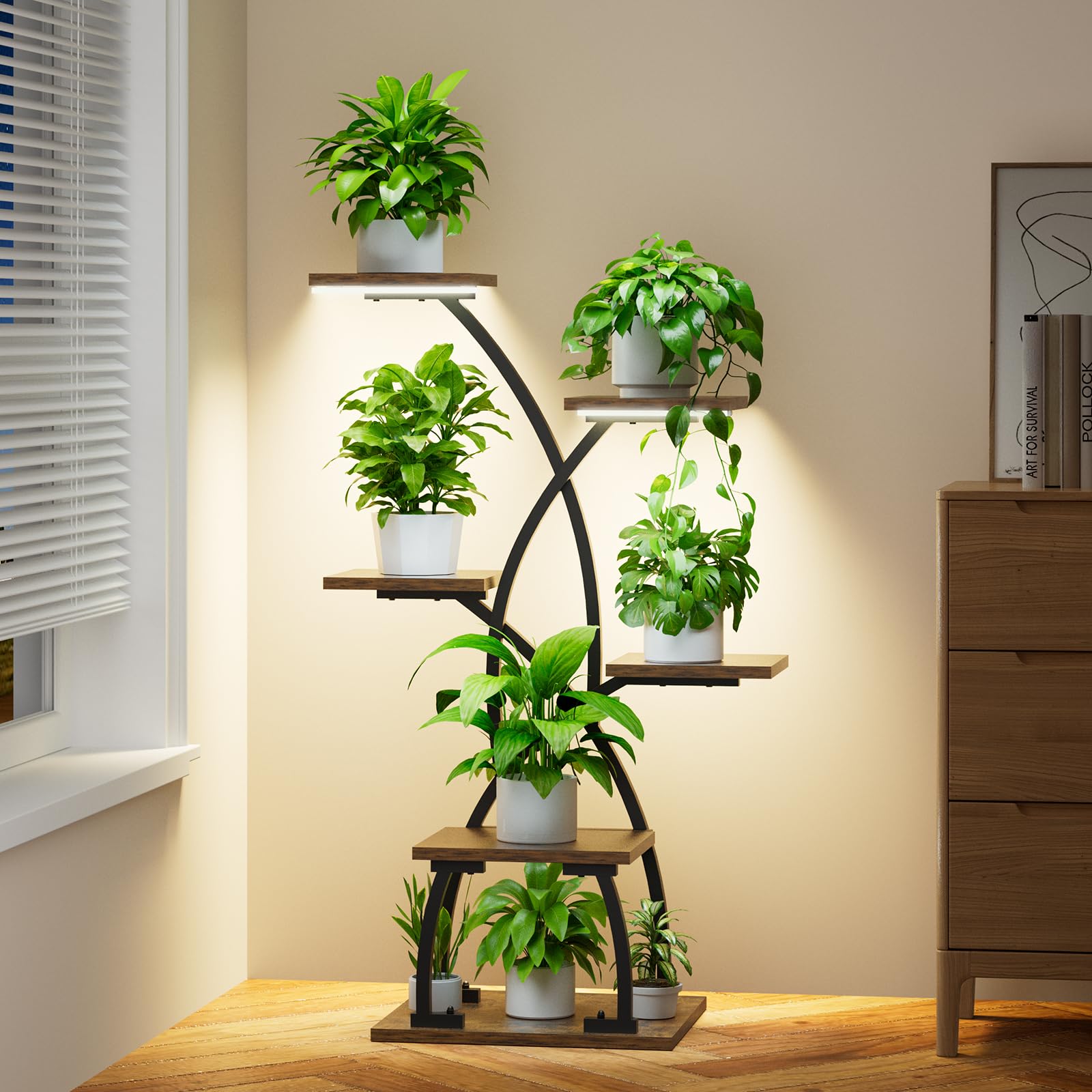 JUSTOGO 6-Tier Metal Plant Stand with Grow Lights - 36