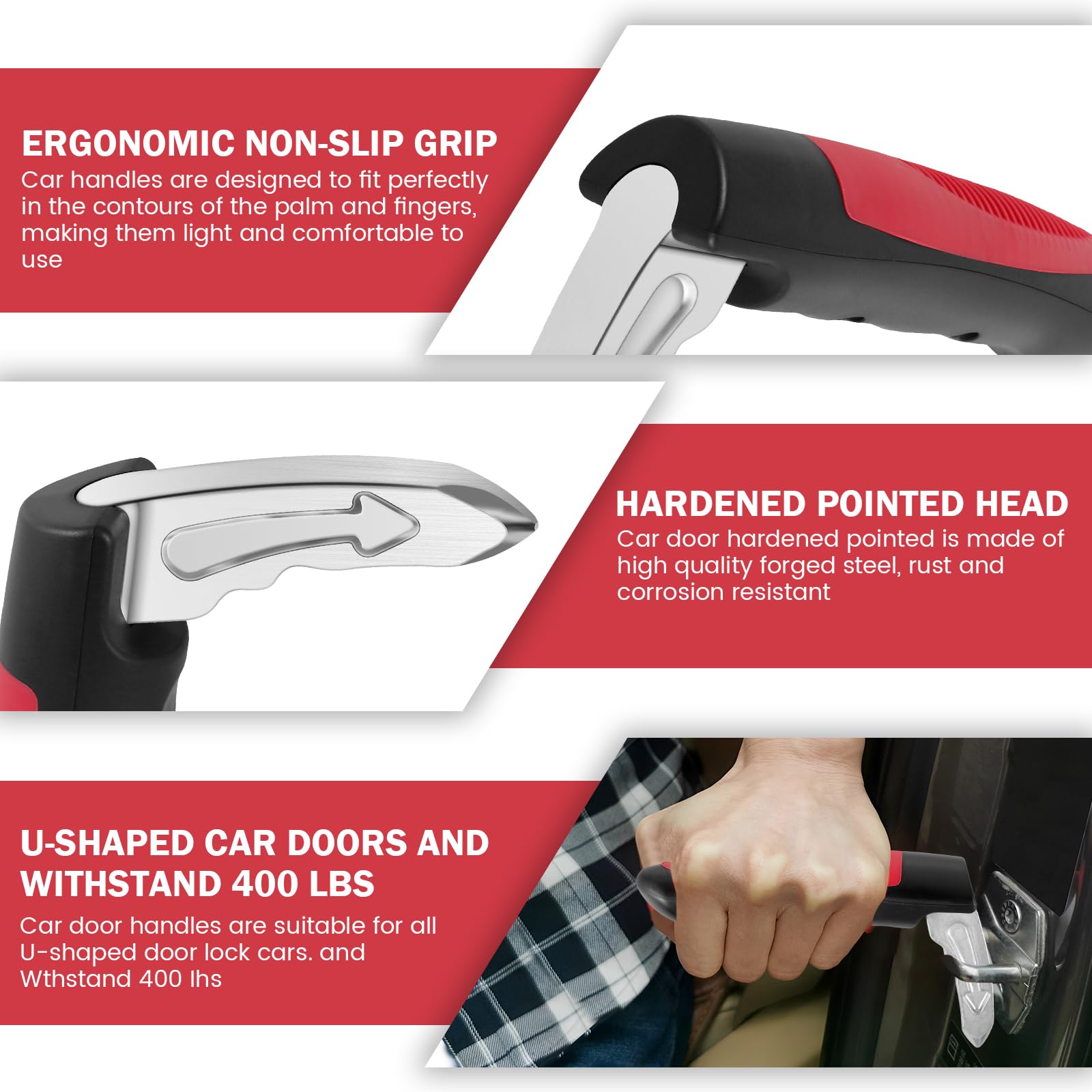2 Pcs Multifunction Car Door Assist Handle with Seatbelt Cutter & Window Breaker - Portable Automotive Support Handles for Elderly & Emergency Use, Ideal for Daily Commute & Road Trips (Red)