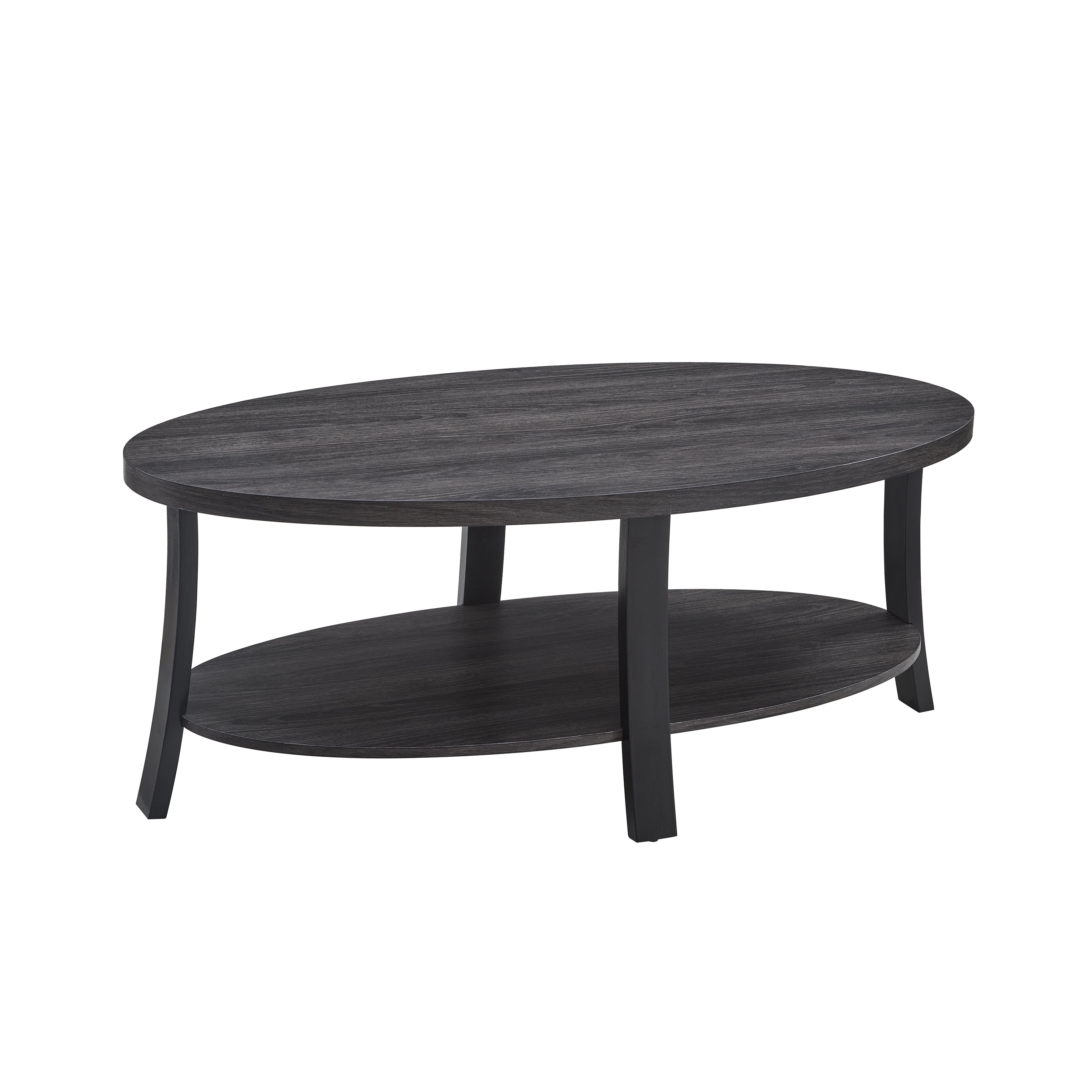 Roundhill Furniture Anze Contemporary Oval Wood Shelf Coffee Table - Modern Living Room Centerpiece for Home Decor & Storage