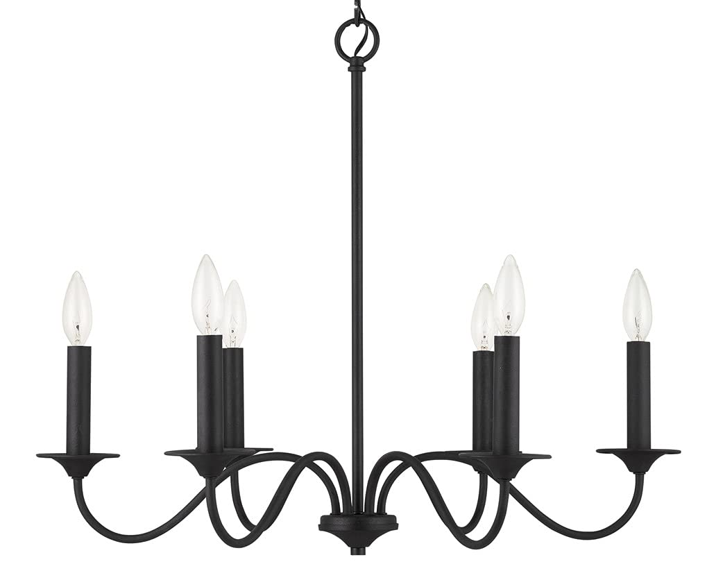 Capital Lighting 437261BI Vincent Mediterranean French Country Round Candle Chandelier - 6-Light 360W Black Iron Ceiling Fixture (22